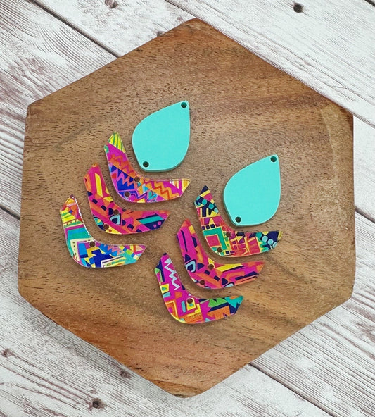 Abstract Chervron Bright Aztec Print Acrylic Earring Blanks, DIY Jewelry Making