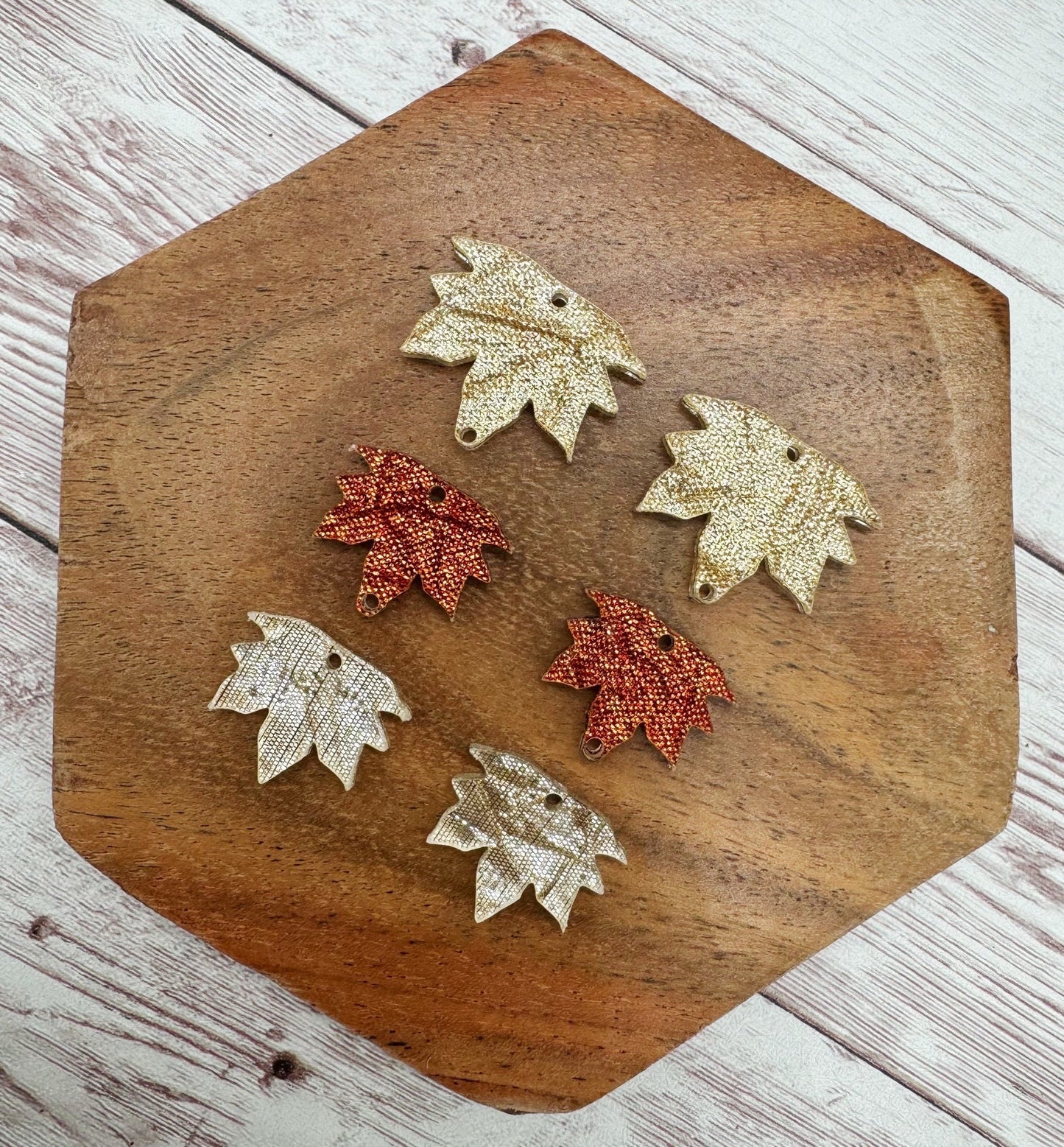 Fall Tone Fabric Shimmer Leaf Trio Acrylic Earring Blank Set, DIY Jewelry Making