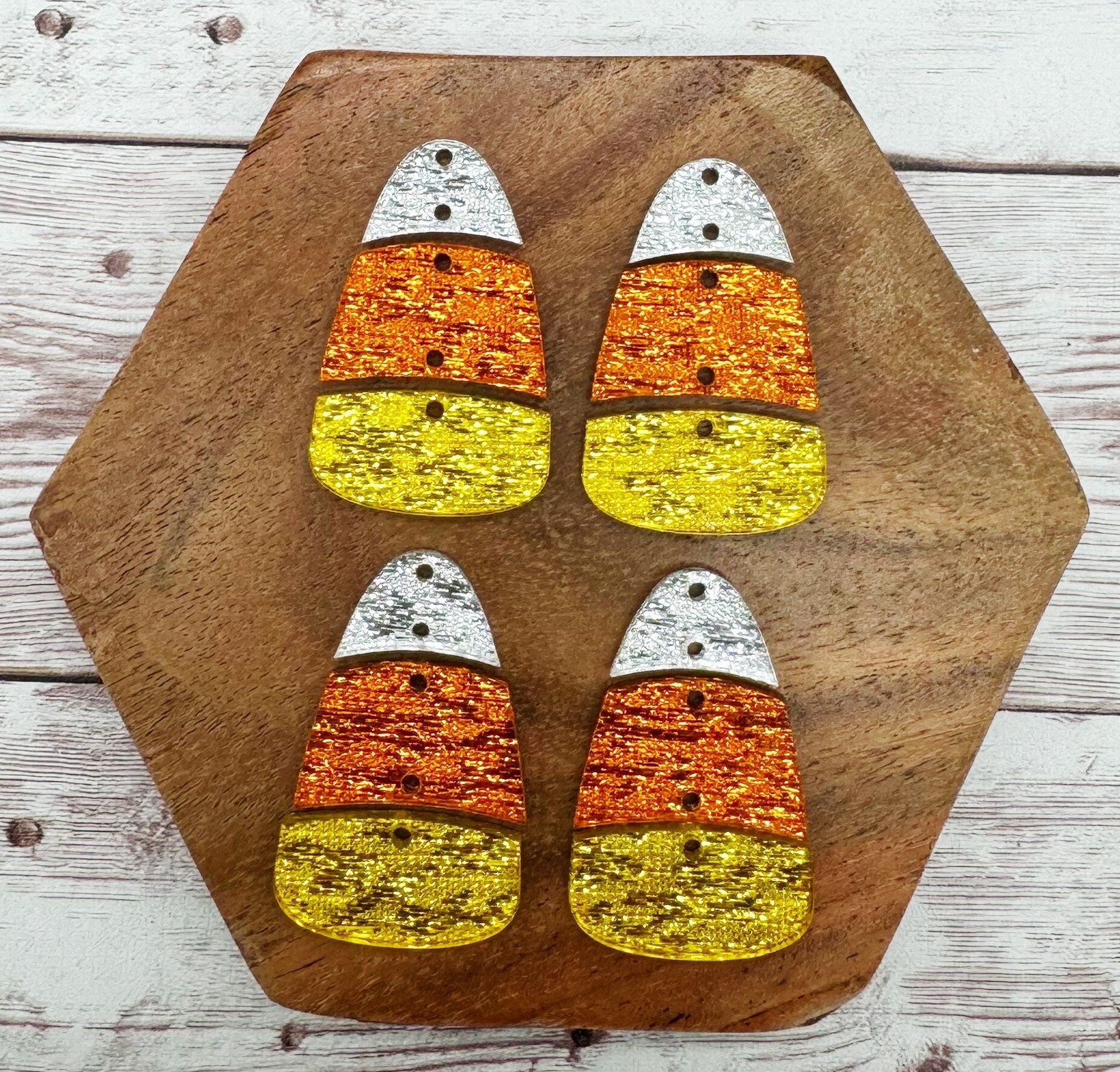 Candy Corn Linen Shimmer Trio Set Halloween Earring Blanks, DIY Jewelry Making