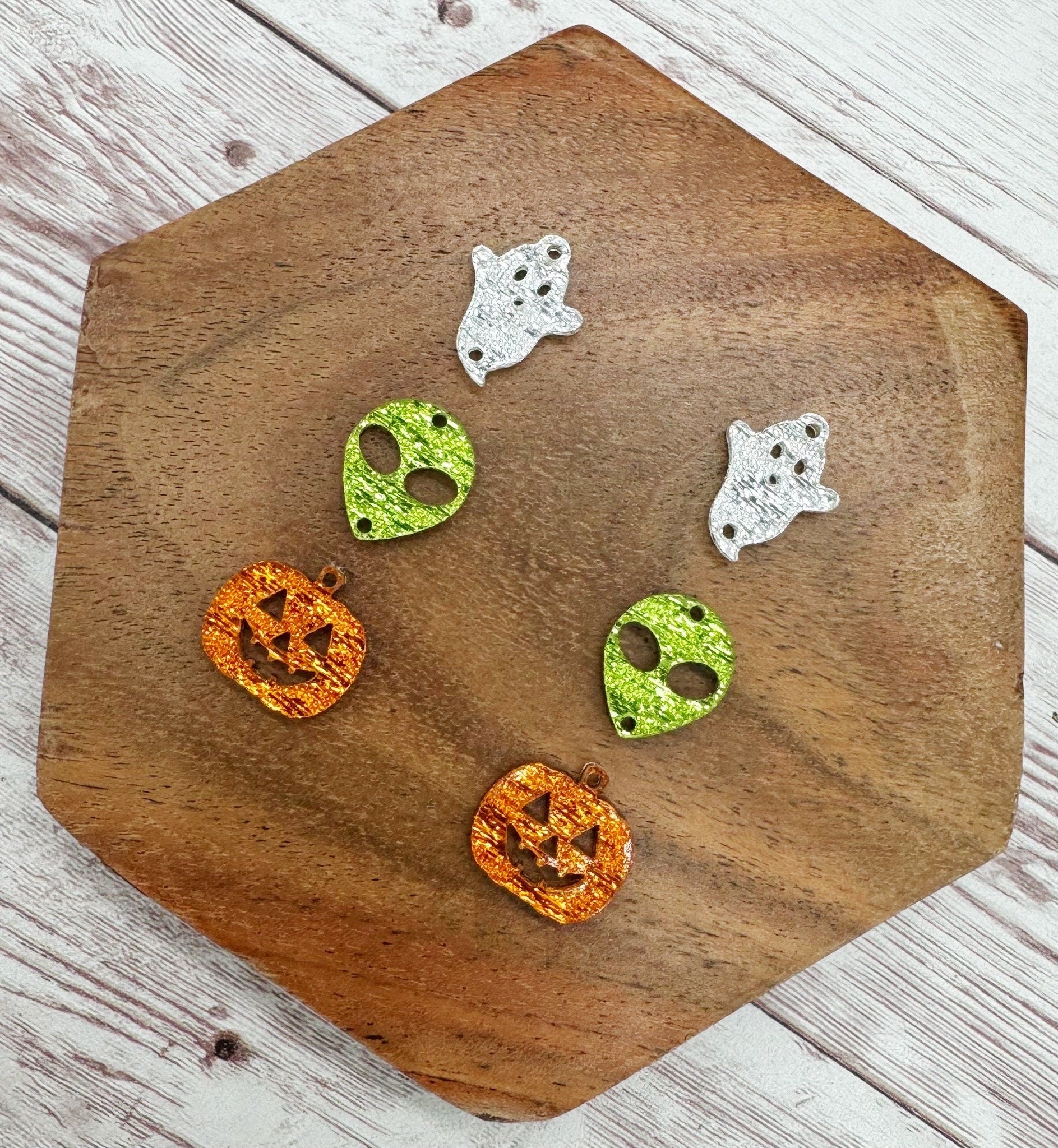 Ghost, Alien, Pumpkin Linen Shimmer Halloween Trio Earring Blanks, DIY Jewelry Making