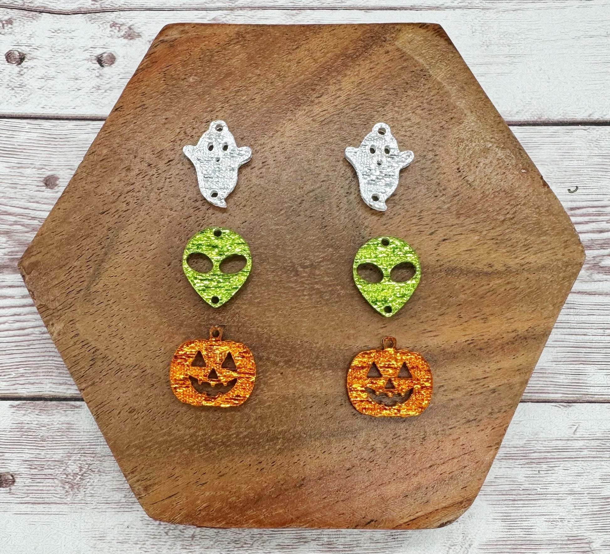 Ghost, Alien, Pumpkin Linen Shimmer Halloween Trio Earring Blanks, DIY Jewelry Making