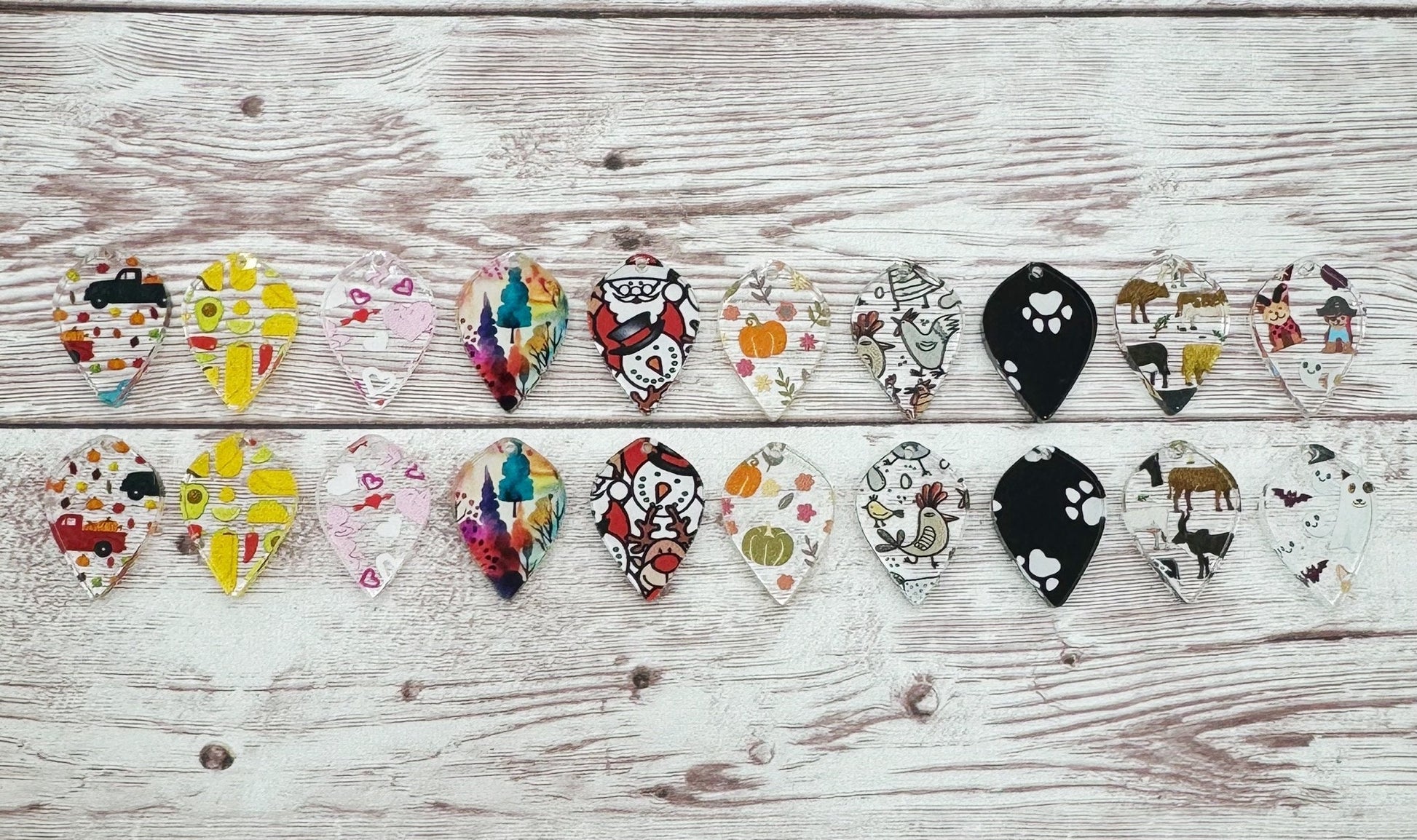 Acrylic Reverse Teardrop Dangle Set of 10 Pair, Random Prints, DIY Jewelry Making