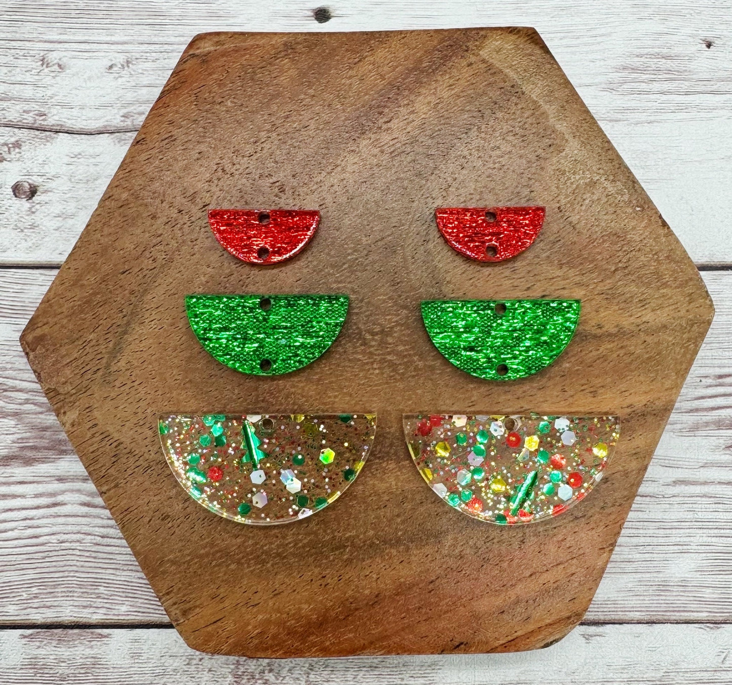 Christmas Mix Acrylic, Green Shimmer, and Red Shimmer Trio Earring Blanks, DIY Jewelry Making