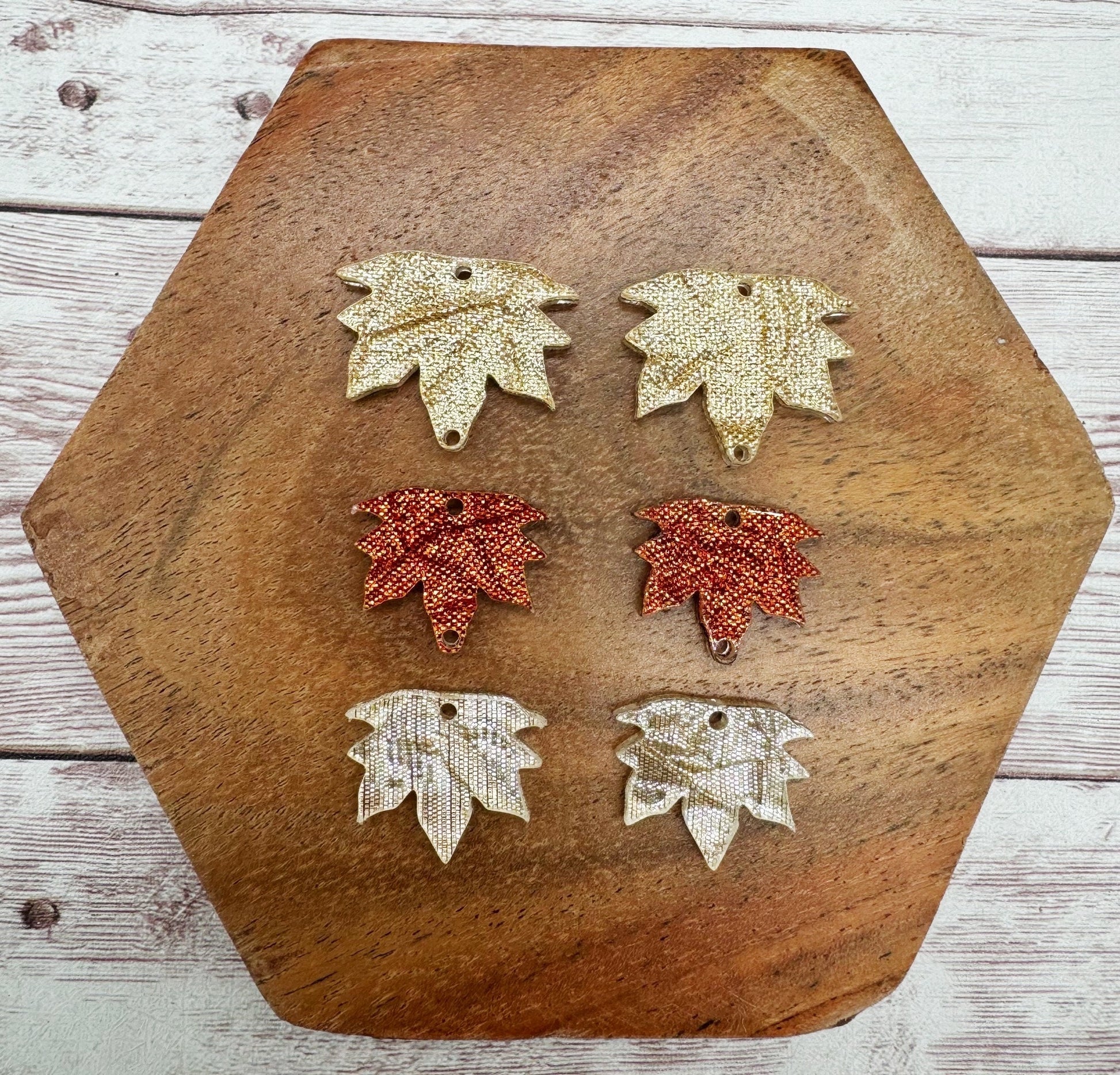 Fall Tone Fabric Shimmer Leaf Trio Acrylic Earring Blank Set, DIY Jewelry Making