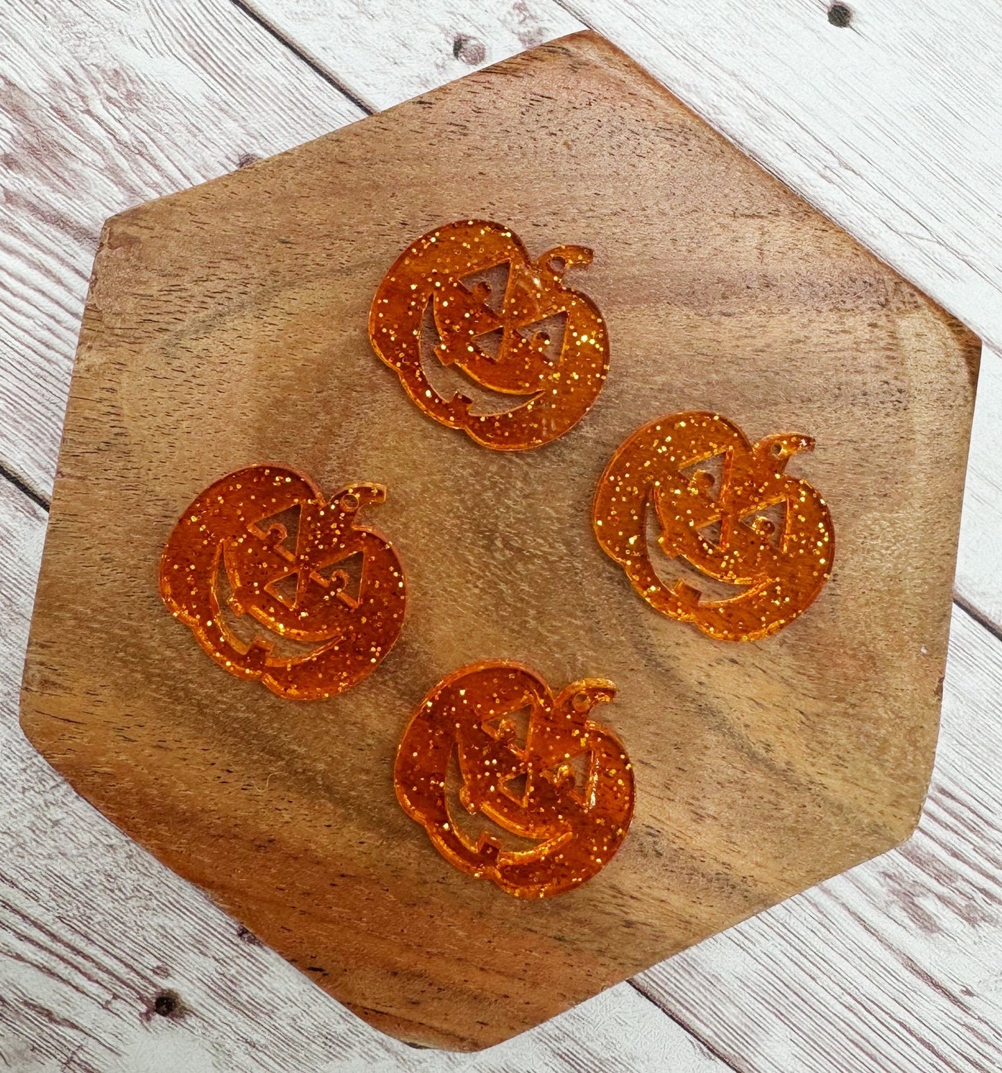 Orange Glitter Jack-o-lantern Pumpkin Halloween Acrylic Earring Blanks, DIY Jewelry Making