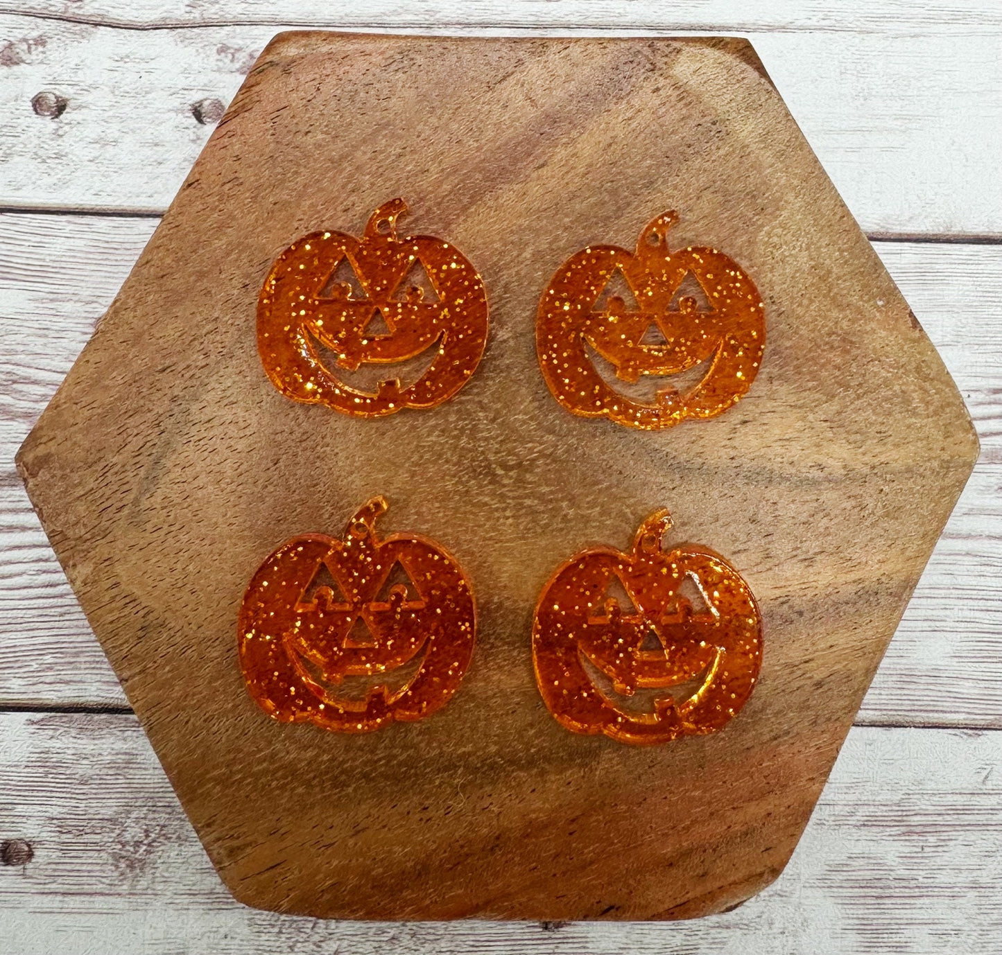 Orange Glitter Jack-o-lantern Pumpkin Halloween Acrylic Earring Blanks, DIY Jewelry Making