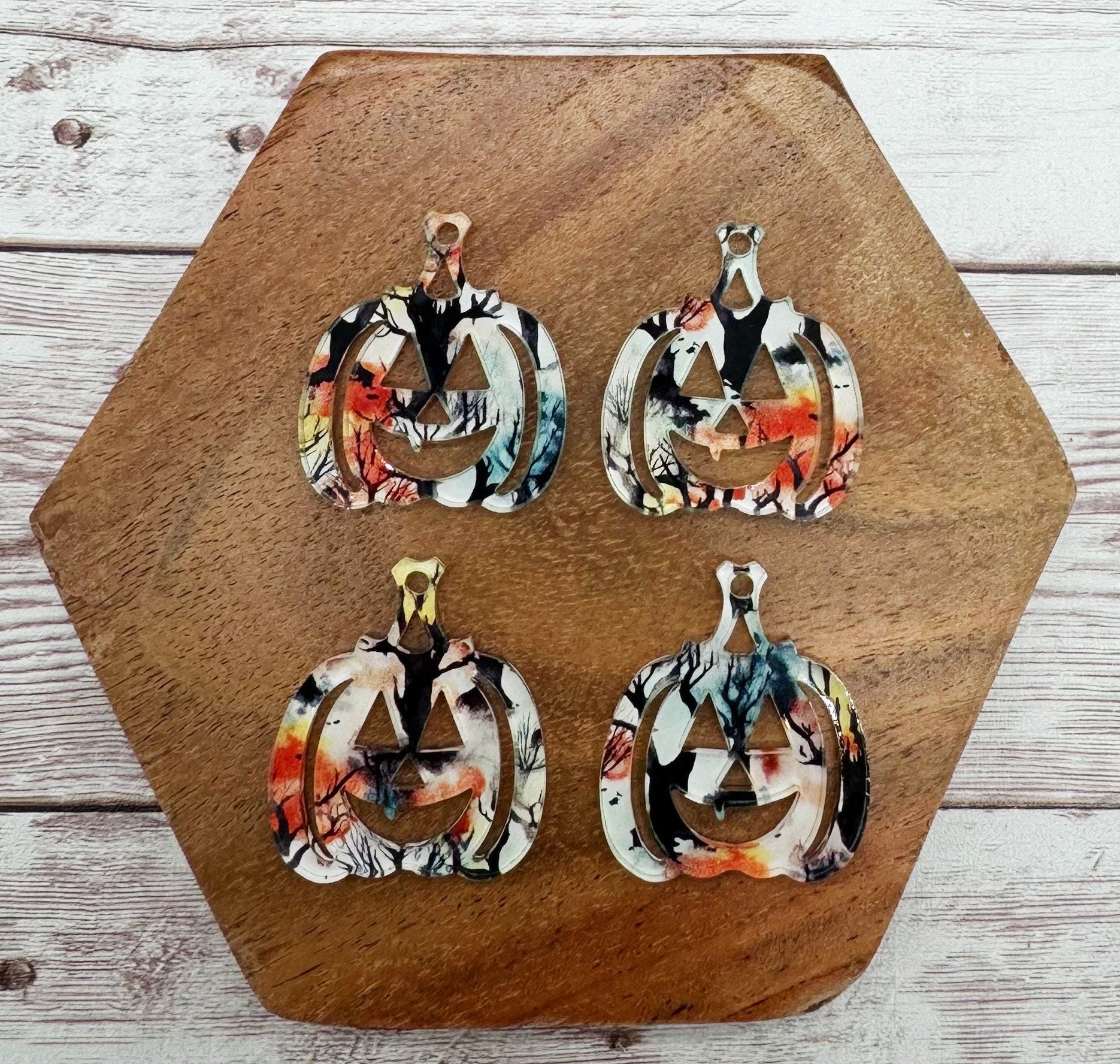 Spooky Forest Print Jack-o-lantern Pumpkin Halloween Acrylic Earring Blanks, DIY Jewelry Making