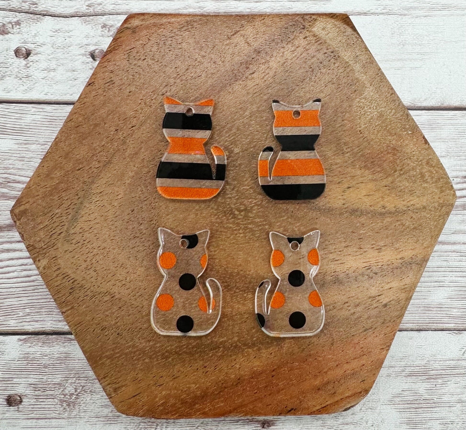 Set of 2 Pair Halloween Cat Print Acrylic Earring Blanks DIY Jewelry Making