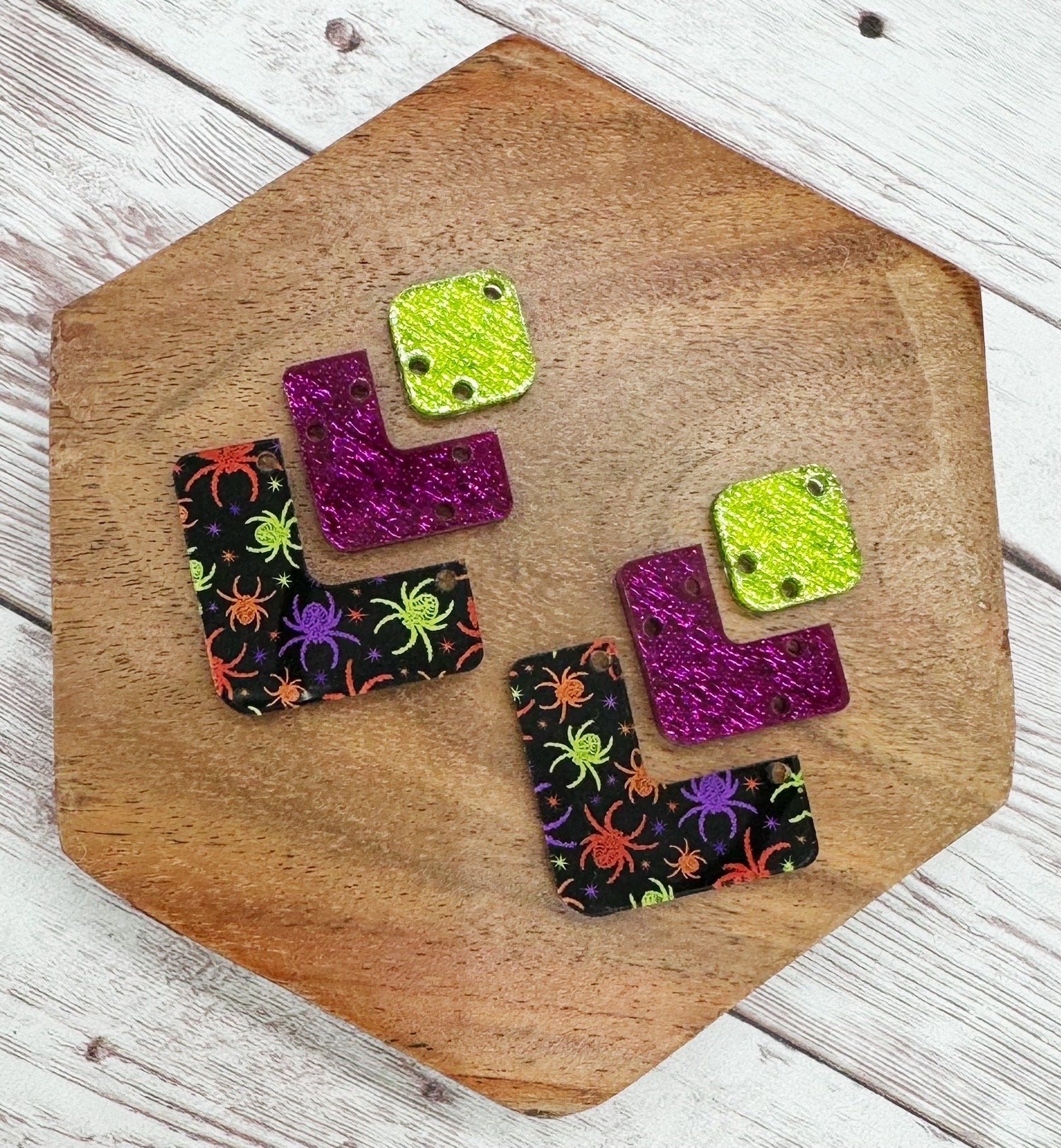 Neon Spider Print Angled Halloween Trio Acrylic Earring Blanks, DIY Jewelry Making