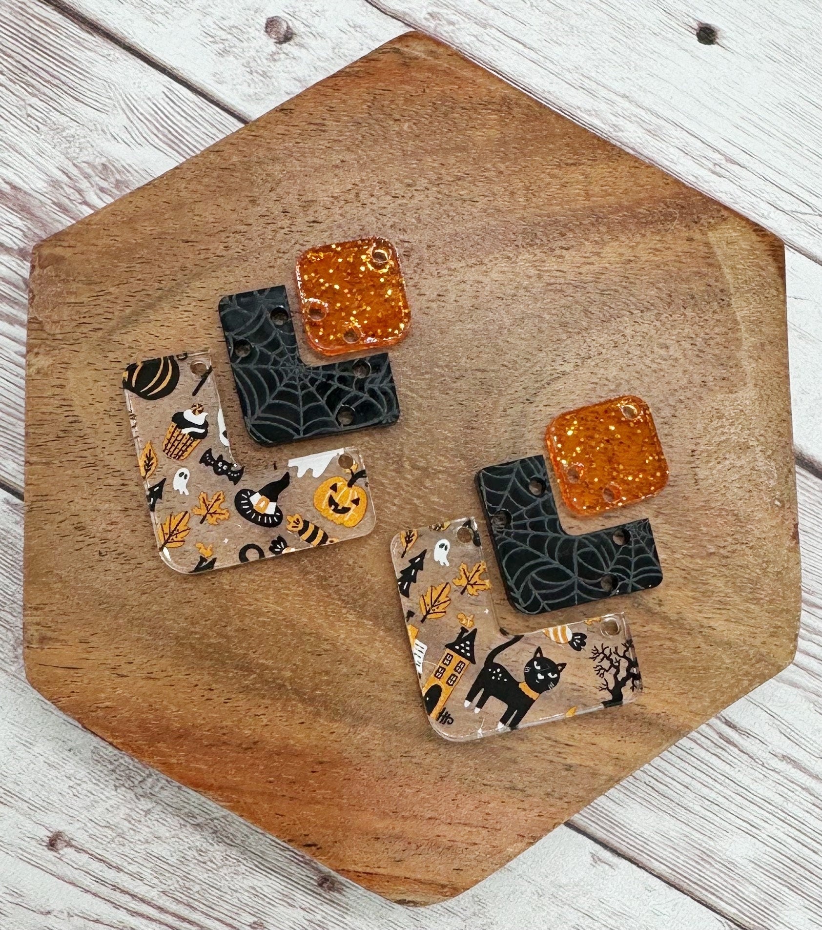 Halloween Mix Print Angled Trio Acrylic Earring Blanks, DIY Jewelry Making