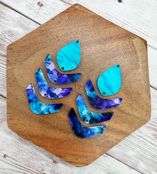 Abstract Chevron Purple Teal Ink Print Acrylic Earring Blanks, DIY Jewelry Making