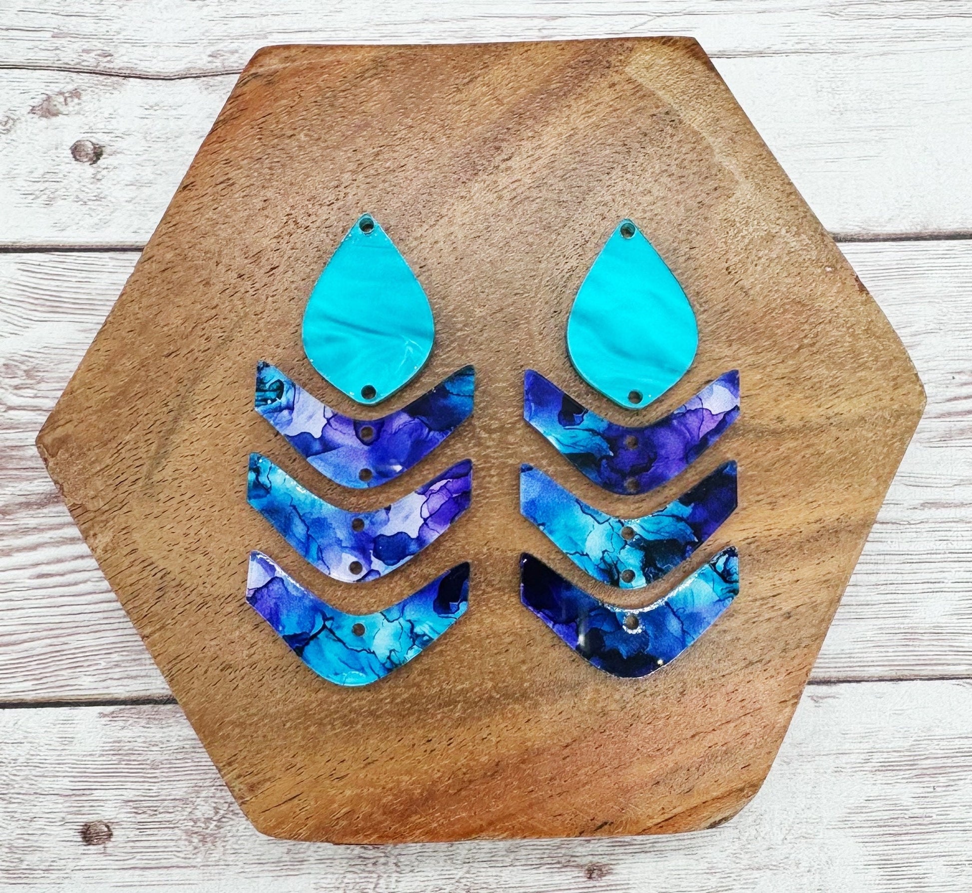 Abstract Chevron Purple Teal Ink Print Acrylic Earring Blanks, DIY Jewelry Making