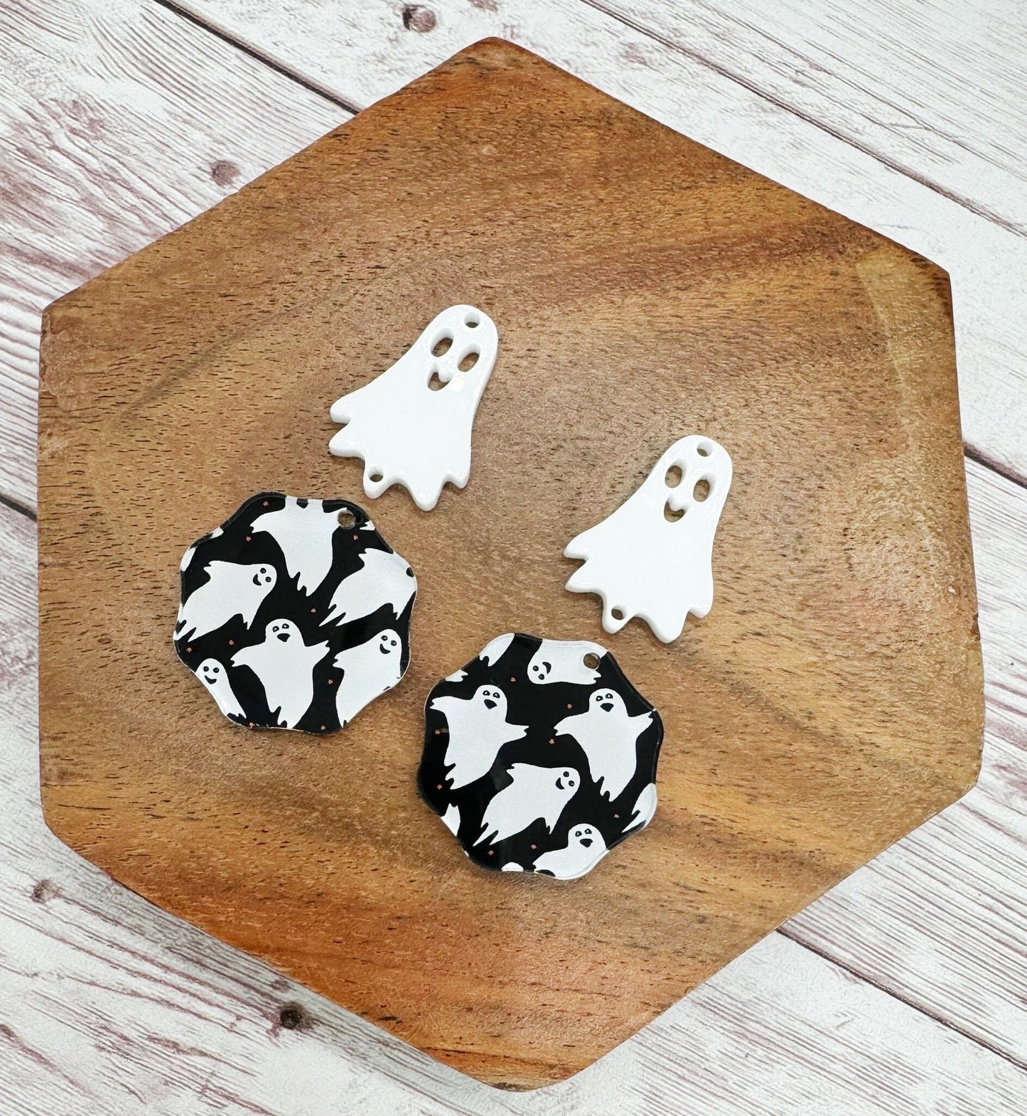 Ghost Print Acrylic and White Ghost Connector Set Earring Blanks, DIY Jewelry Making