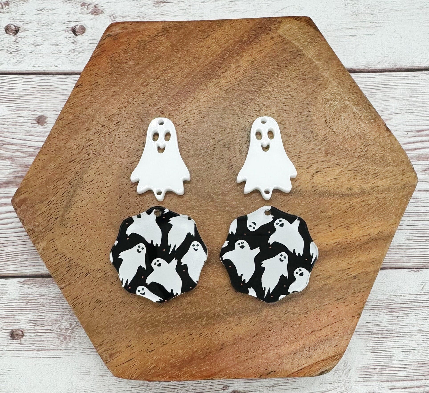 Ghost Print Acrylic and White Ghost Connector Set Earring Blanks, DIY Jewelry Making