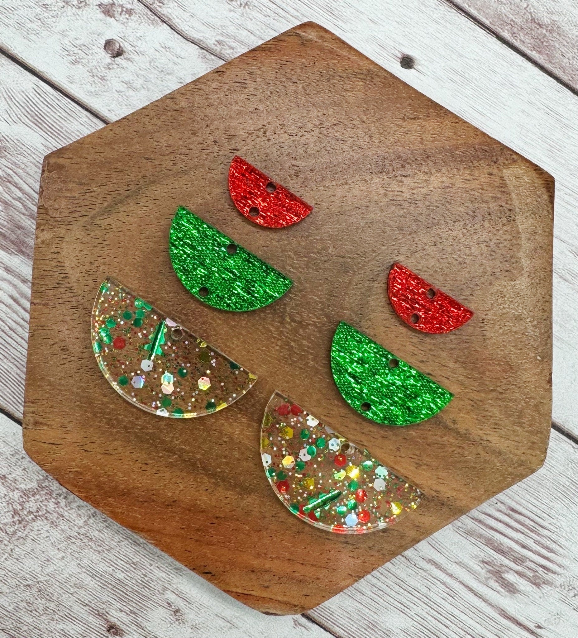 Christmas Mix Acrylic, Green Shimmer, and Red Shimmer Trio Earring Blanks, DIY Jewelry Making