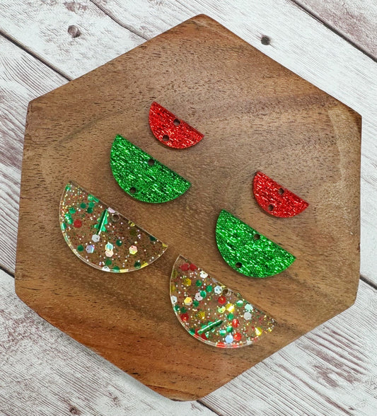 Christmas Mix Acrylic, Green Shimmer, and Red Shimmer Trio Earring Blanks, DIY Jewelry Making