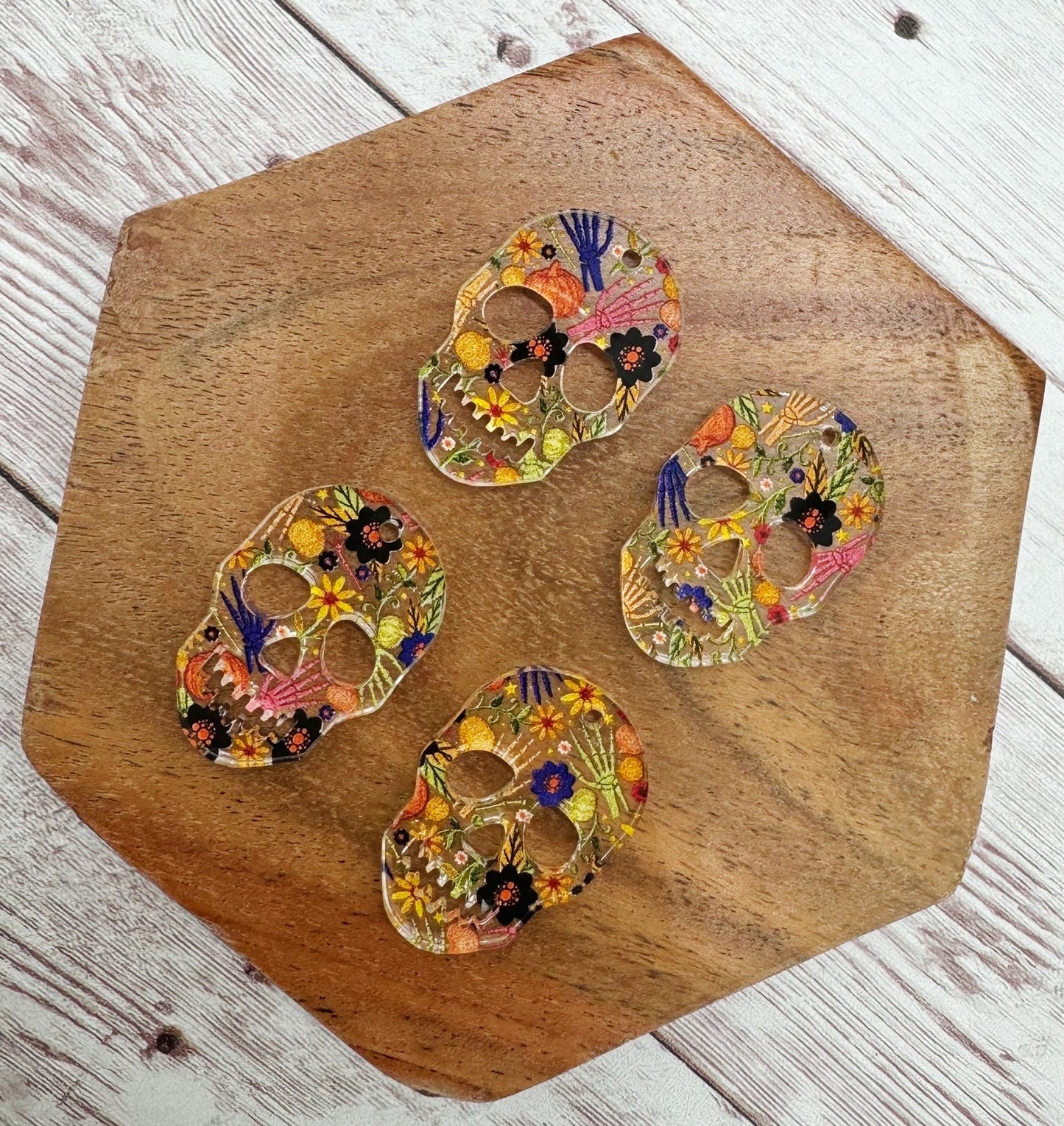 Floral Halloween Print Sugar Skull Acrylic Earring Blanks, DIY Jewelry Making