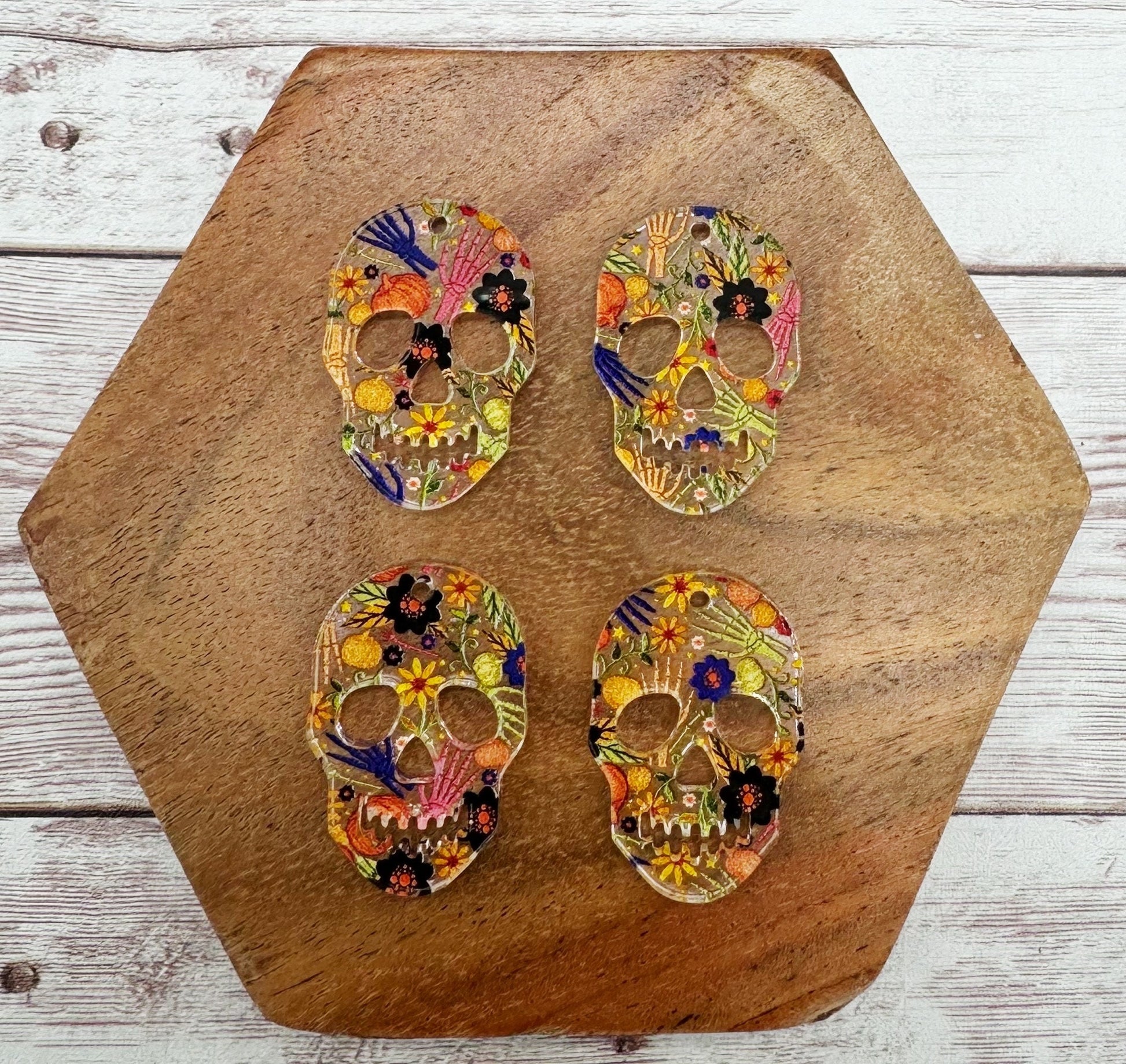 Floral Halloween Print Sugar Skull Acrylic Earring Blanks, DIY Jewelry Making