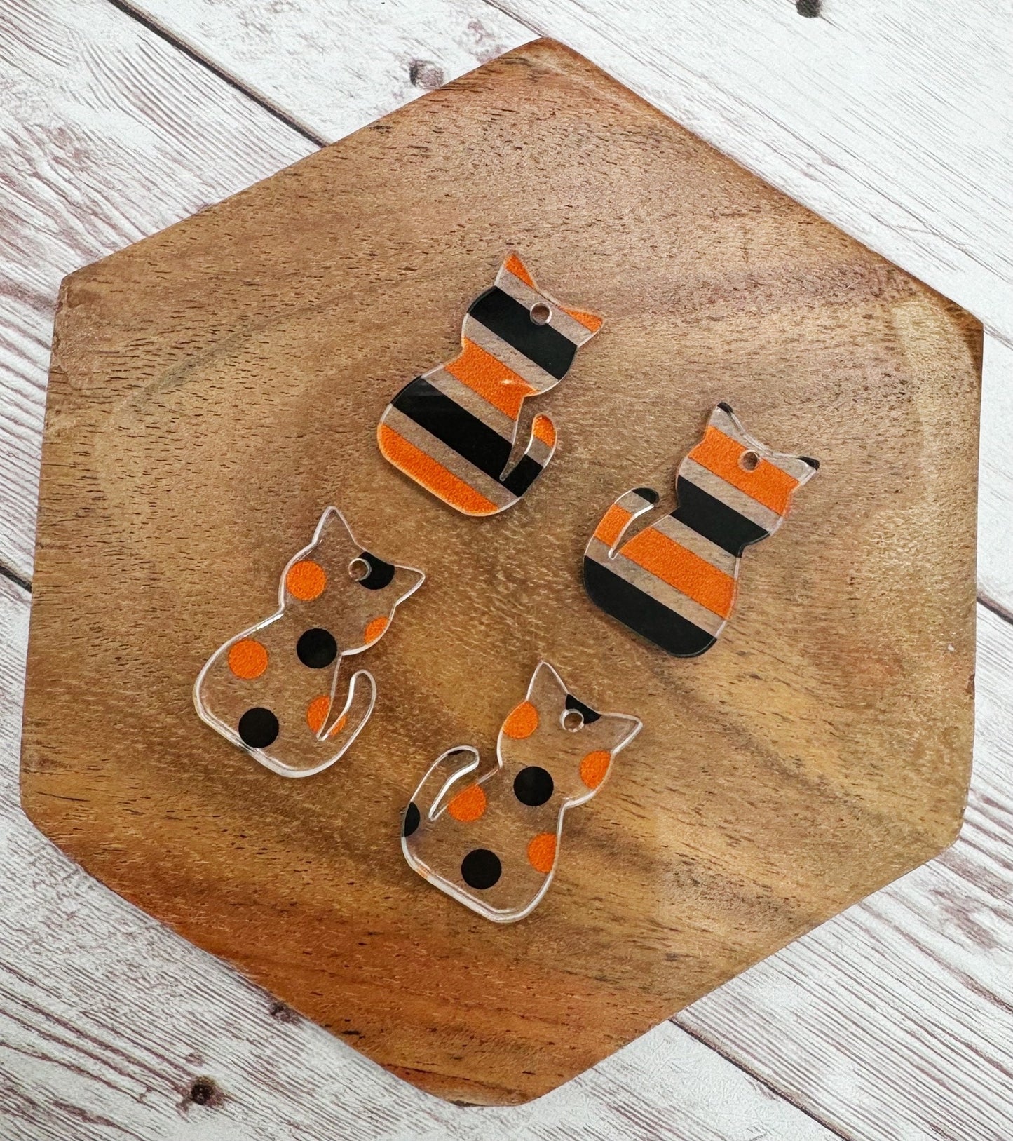 Set of 2 Pair Halloween Cat Print Acrylic Earring Blanks DIY Jewelry Making