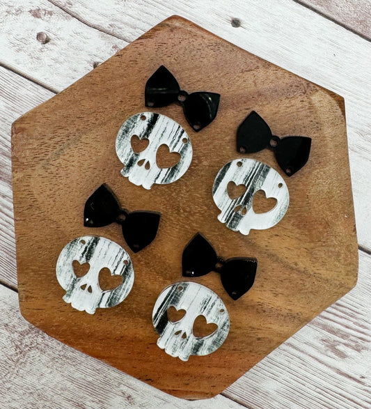 Skull and Bow Halloween Print Acrylic Earring Blanks, DIY Jewelry Making