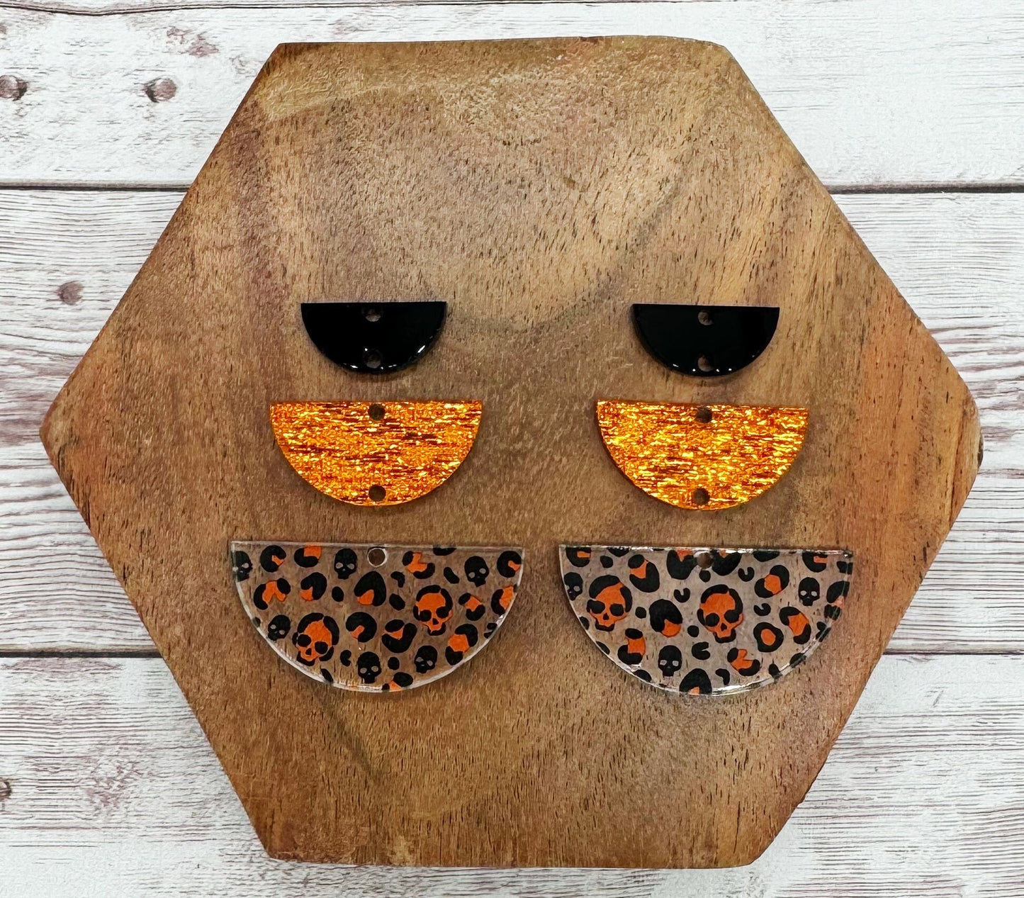 Leopard Print Orange Skull Acrylic, Linen Shimmer, and Black Acrylic Trio Earring Blanks, DIY Jewelry Making