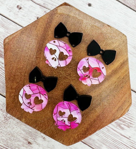 Pink Print Skull and Bow Halloween Print Acrylic Earring Blanks, DIY Jewelry Making