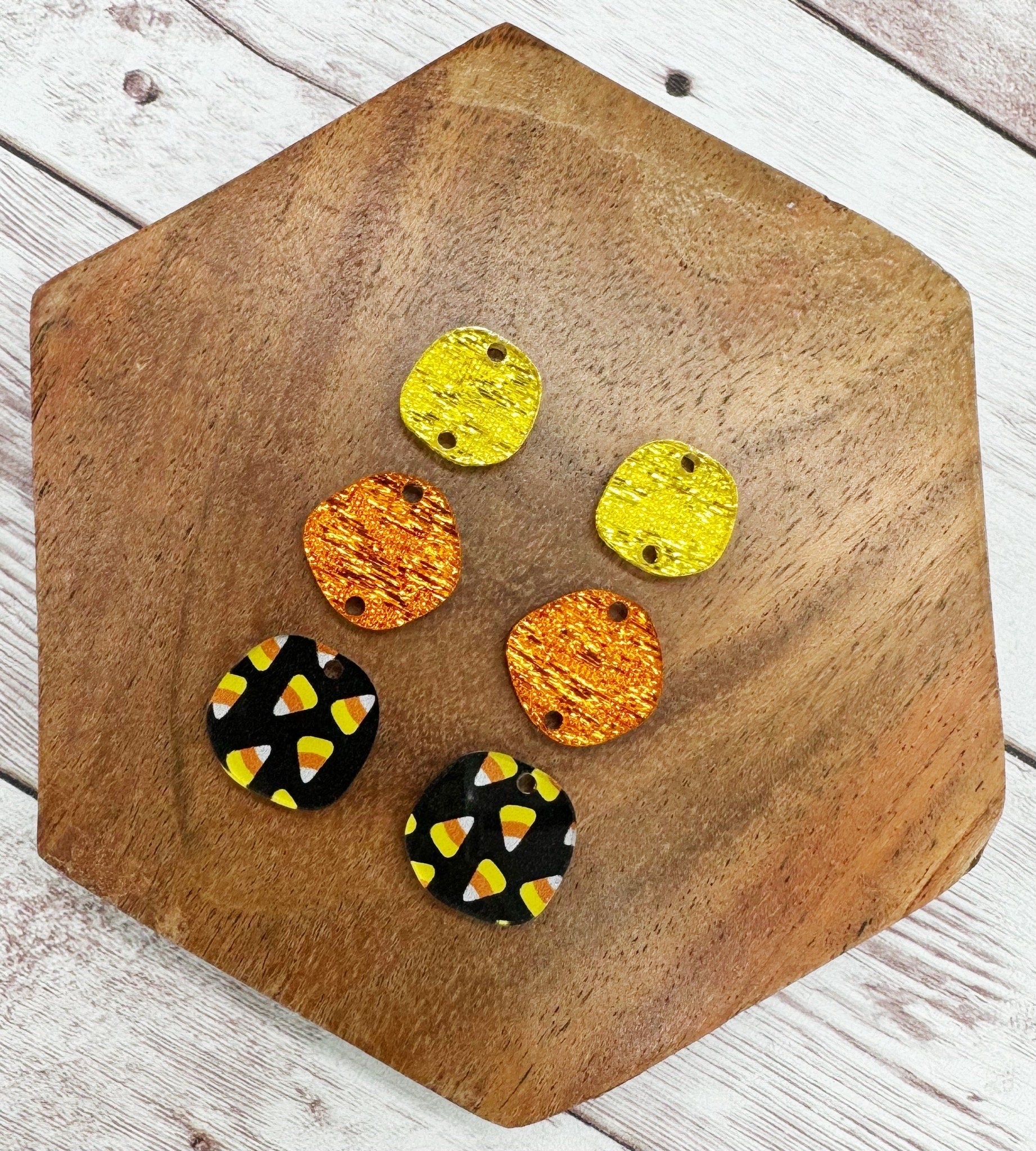 Candy Corn Print and Linen Shimmer Halloween Trio Acrylic Earring Blanks, DIY Jewelry Making