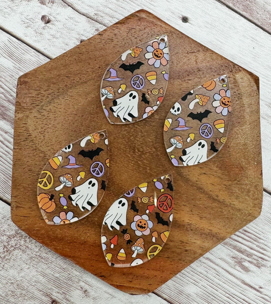 Groovy Halloween Print Acrylic Teardrop Earring Blanks, DIY Jewelry Making