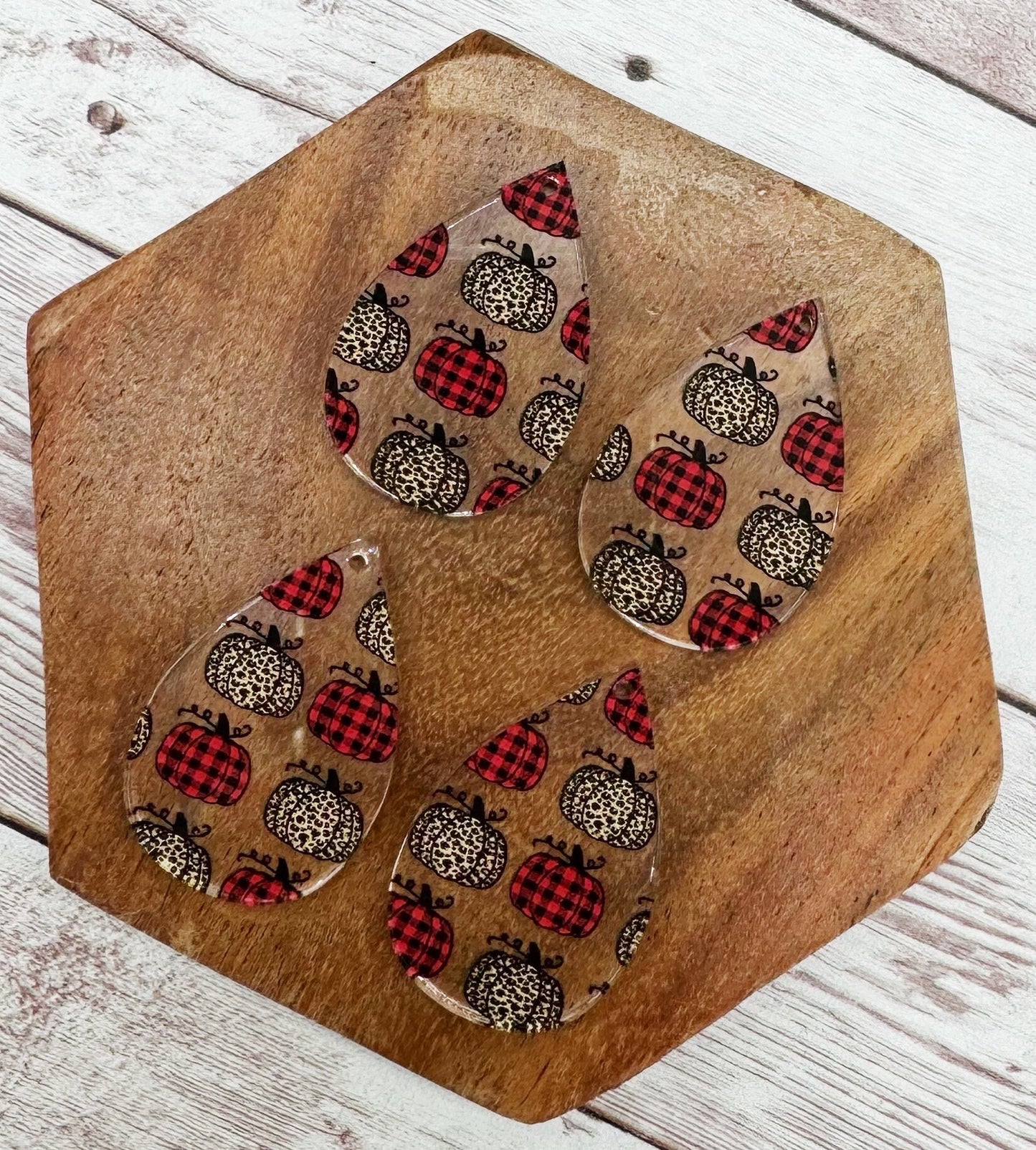 Fall Plaid and Leopard Print Pumpkin Acrylic Teardrop Earring Blanks, DIY Jewelry Making