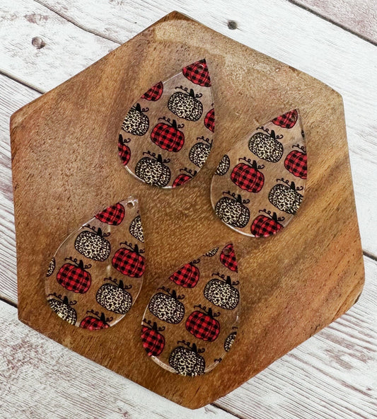 Fall Plaid and Leopard Print Pumpkin Acrylic Teardrop Earring Blanks, DIY Jewelry Making