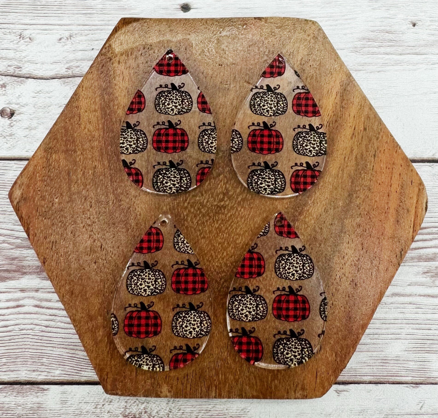 Fall Plaid and Leopard Print Pumpkin Acrylic Teardrop Earring Blanks, DIY Jewelry Making