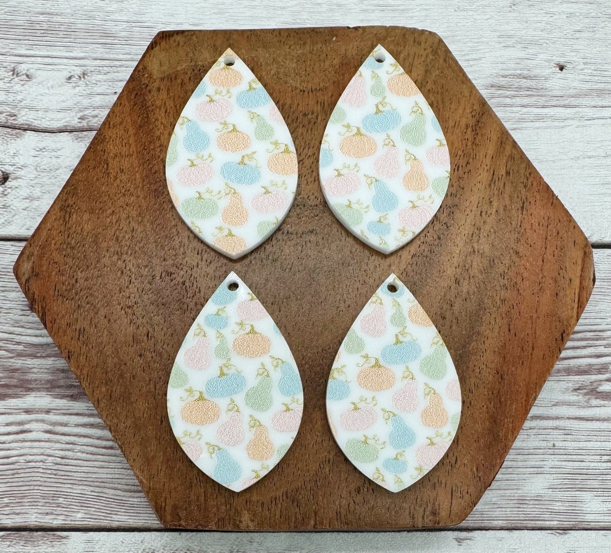 Patterned White Pumpkin Print Acrylic Teardrop Earring Blanks, DIY Jewelry Making