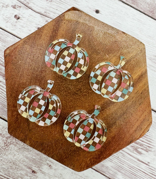 Fall Checkered Print Pumpkin Acrylic Halloween Earring Blanks, DIY Jewelry Making