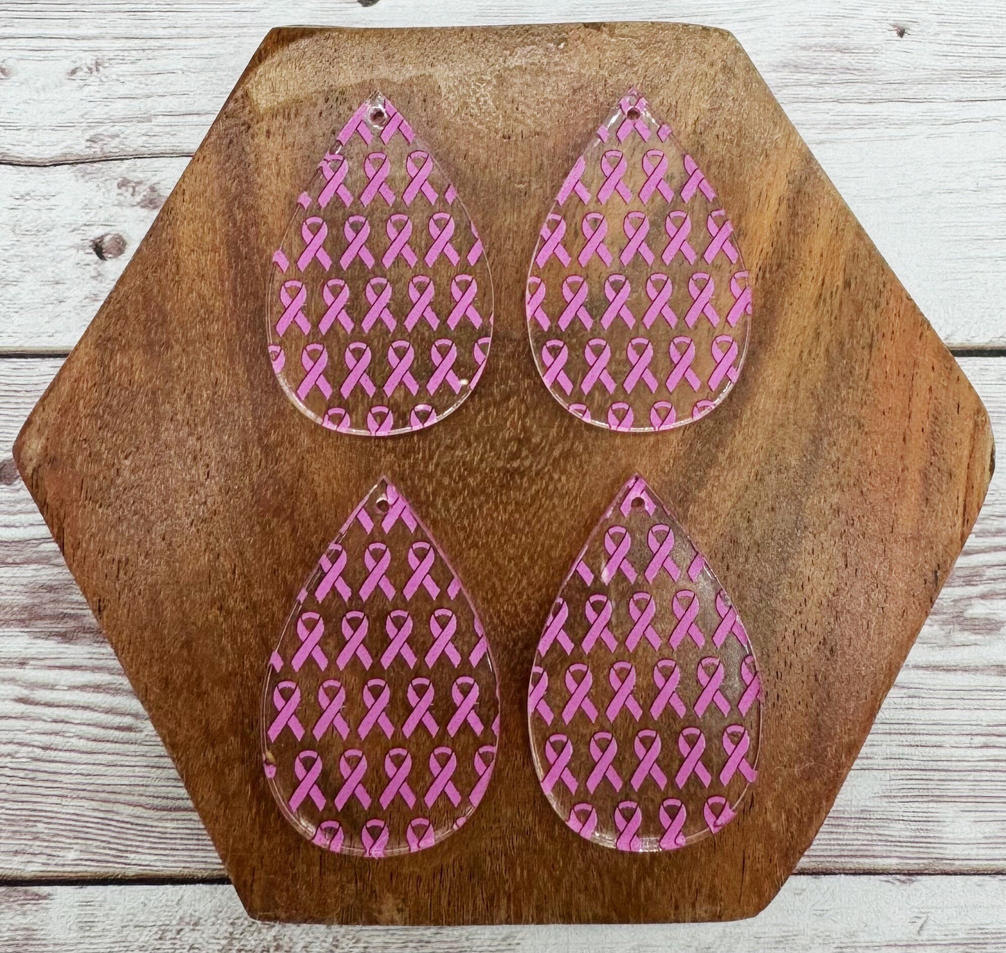 Breast Cancer Pink Ribbon Print Acrylic Teardrop Earring Blanks, DIY Jewelry Making