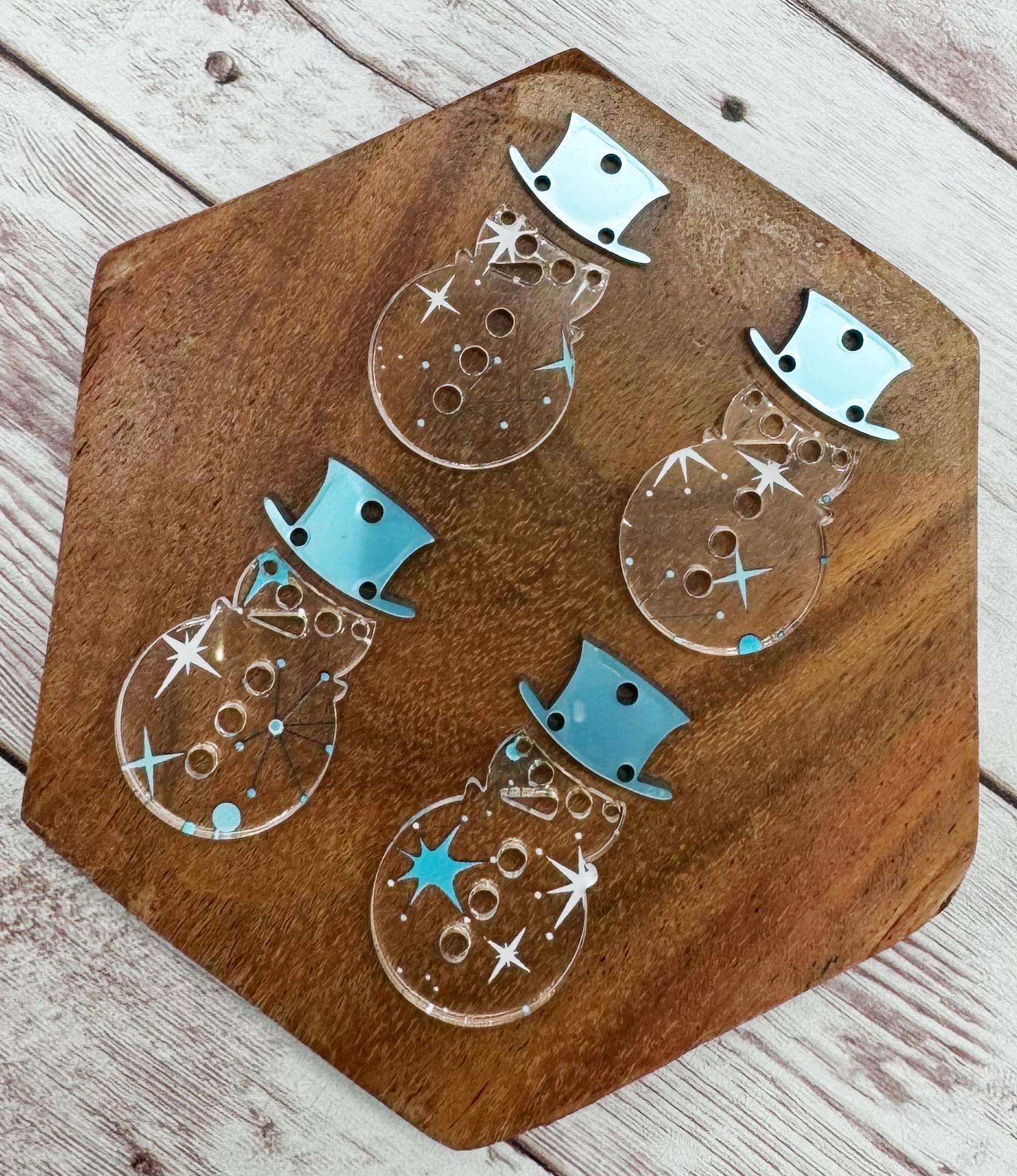 Mid Century Blue Snowflake Print Snowman Earring Blank Set, DIY Jewelry Making