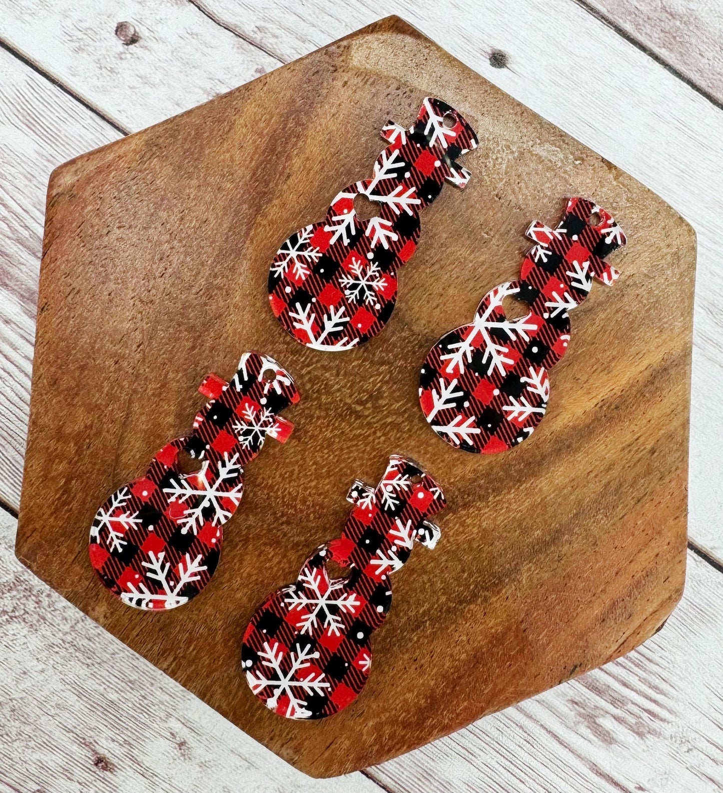 Buffalo Plaid Snowflake Print Snowman Earring Blanks, DIY Jewelry Making