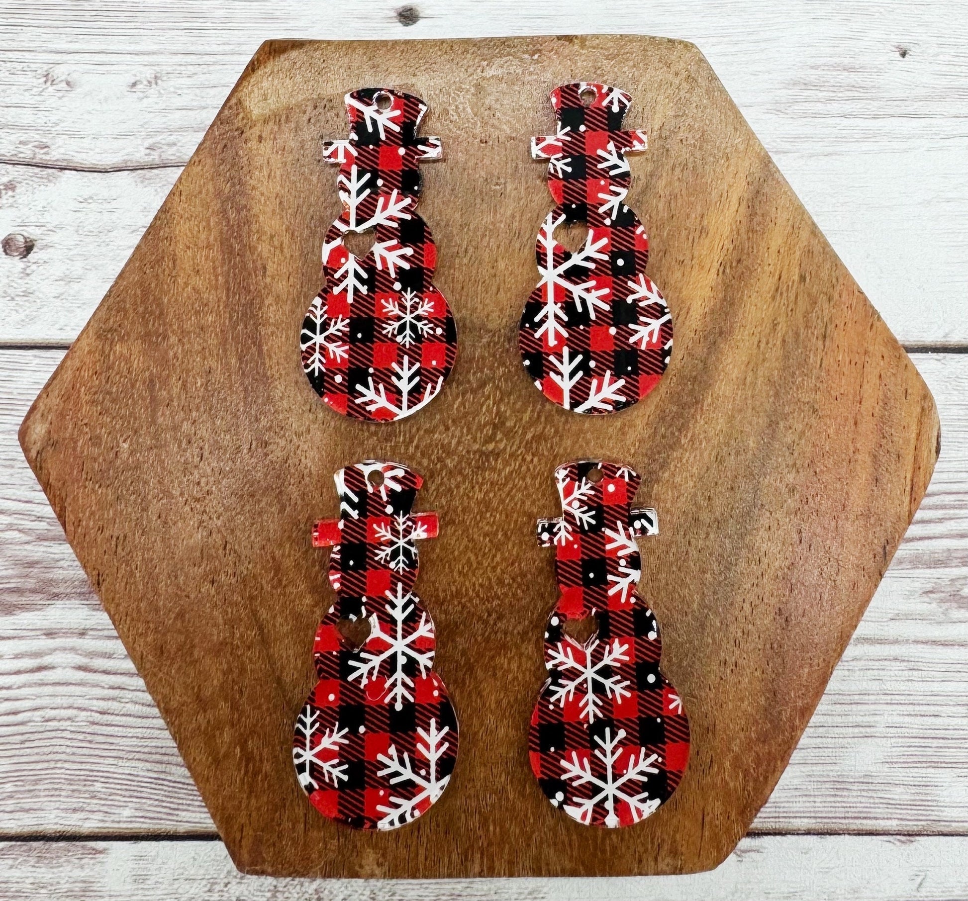 Buffalo Plaid Snowflake Print Snowman Earring Blanks, DIY Jewelry Making