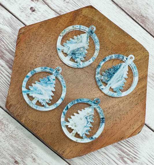 Marble Print Acrylic Round Christmas Tree Cutout Earring Blanks, DIY Jewelry Making