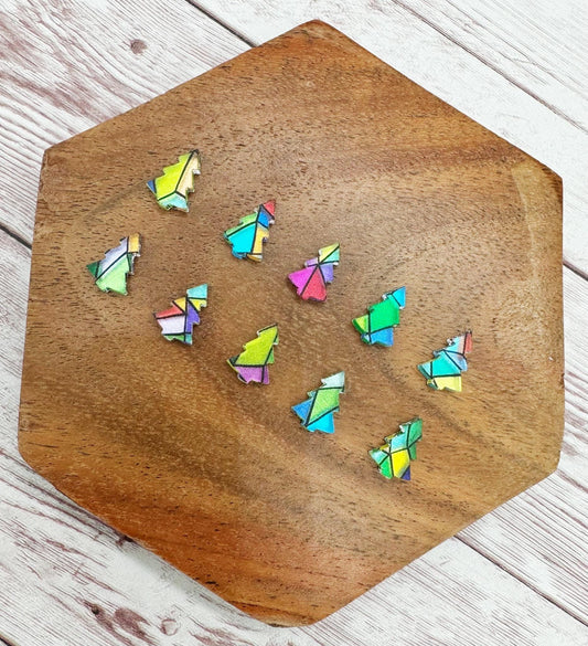 Stained Glass Print Acrylic Christmas Tree Stud Earring Blanks Set of 5 Pair DIY Jewelry Making