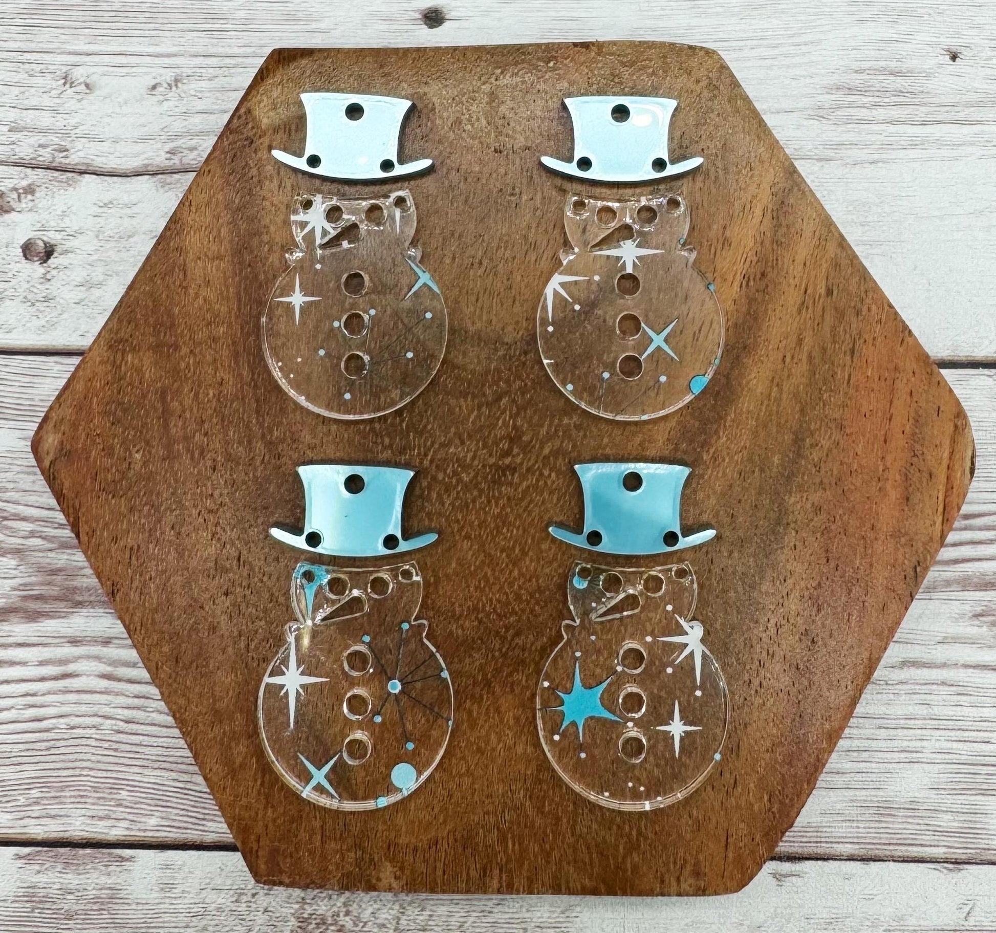 Mid Century Blue Snowflake Print Snowman Earring Blank Set, DIY Jewelry Making