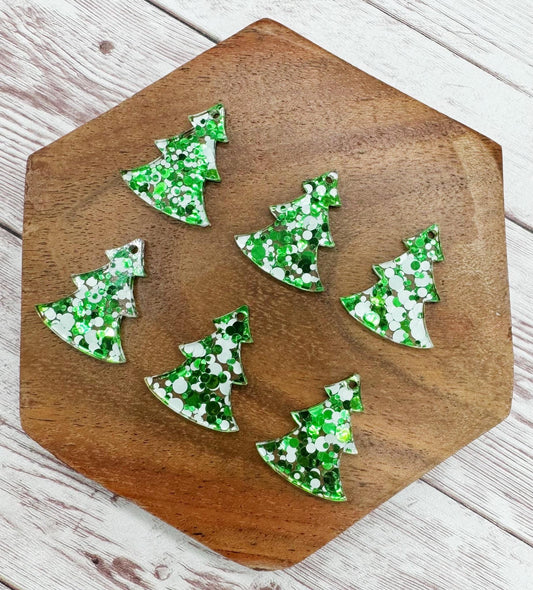 White and Green Glitter Acrylic Christmas Tree Dangle Blanks Set of 3 Pair DIY Jewelry Making