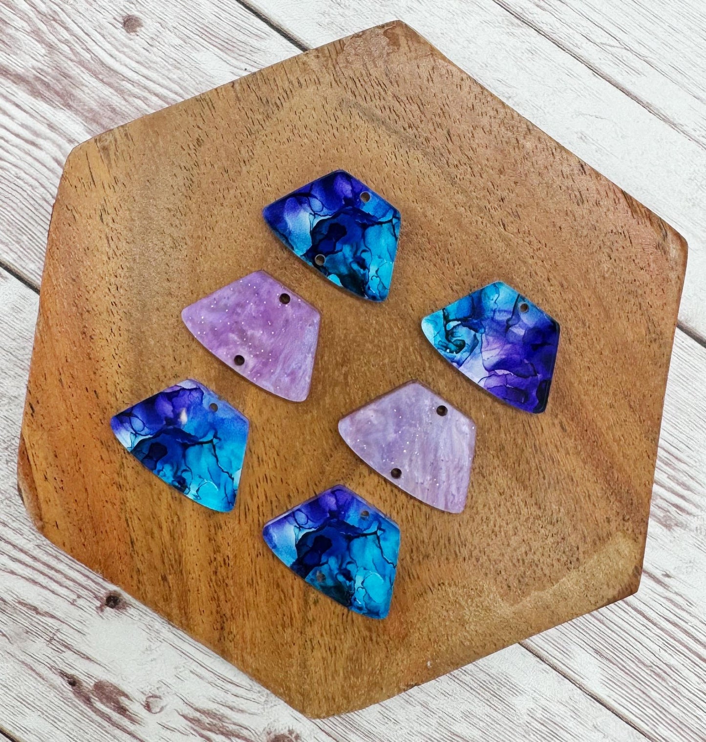 Purple and Teal Print Acrylic Fandangle Trio Earring Blanks, DIY Jewelry Making