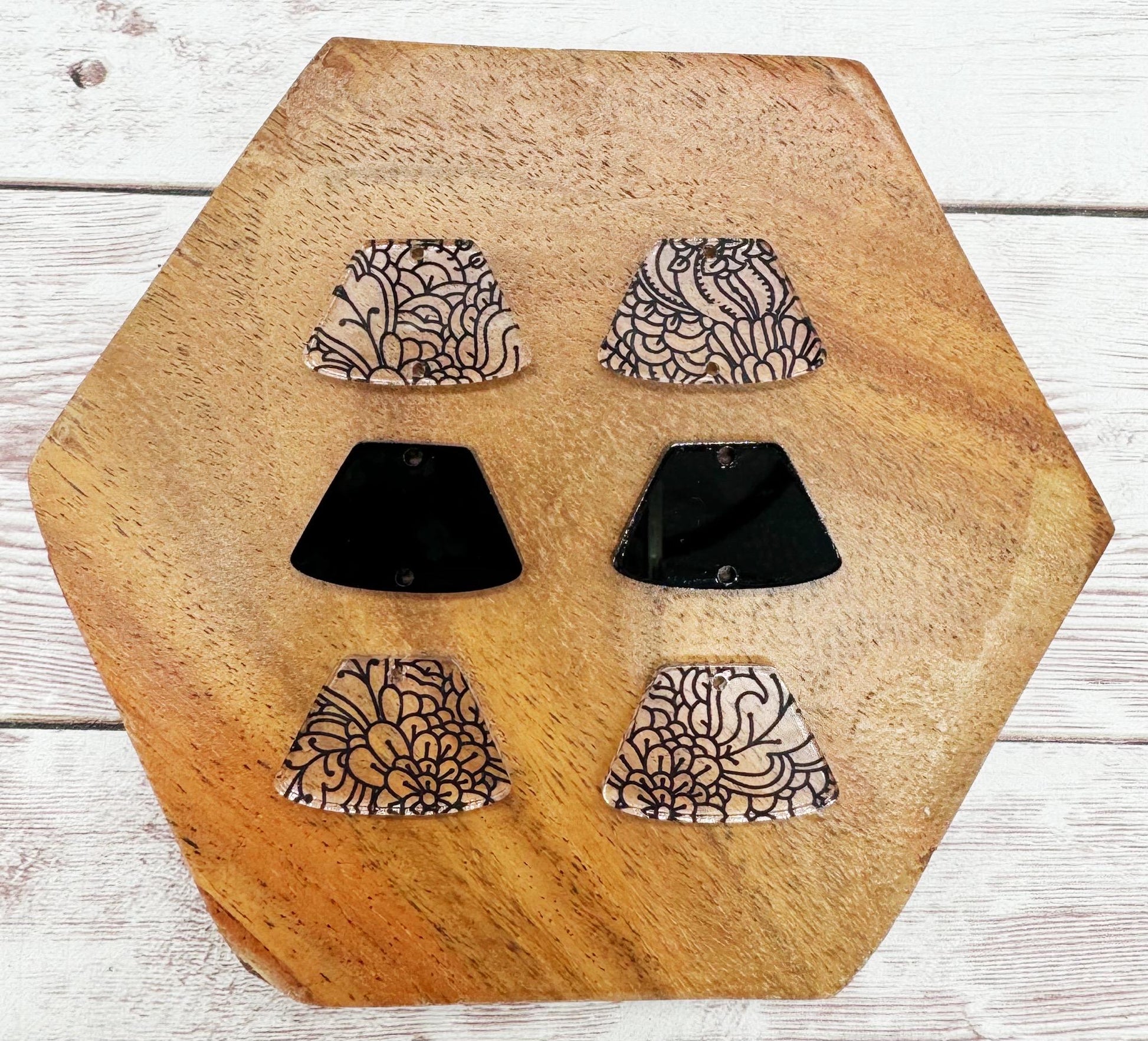 Black Print Acrylic Fandangle Trio Earring Blanks, DIY Jewelry Making