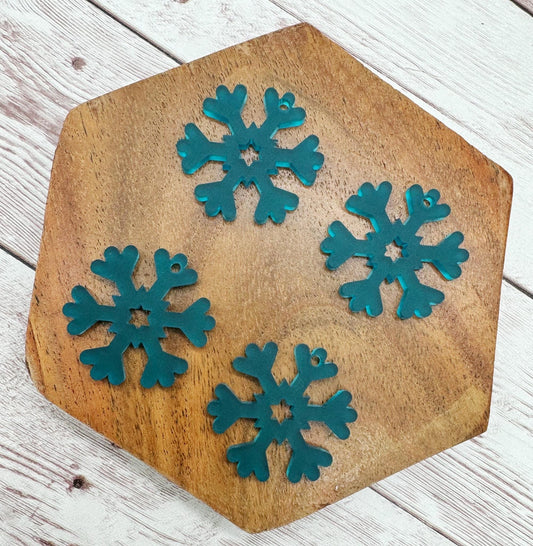 Frosted Teal Acrylic Snowflake Winter Earring Blanks, DIY Jewelry Making