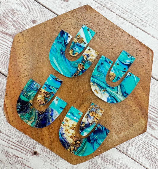 Teal Gold Swirl Print Acrylic Earring Blanks, DIY Jewelry Making