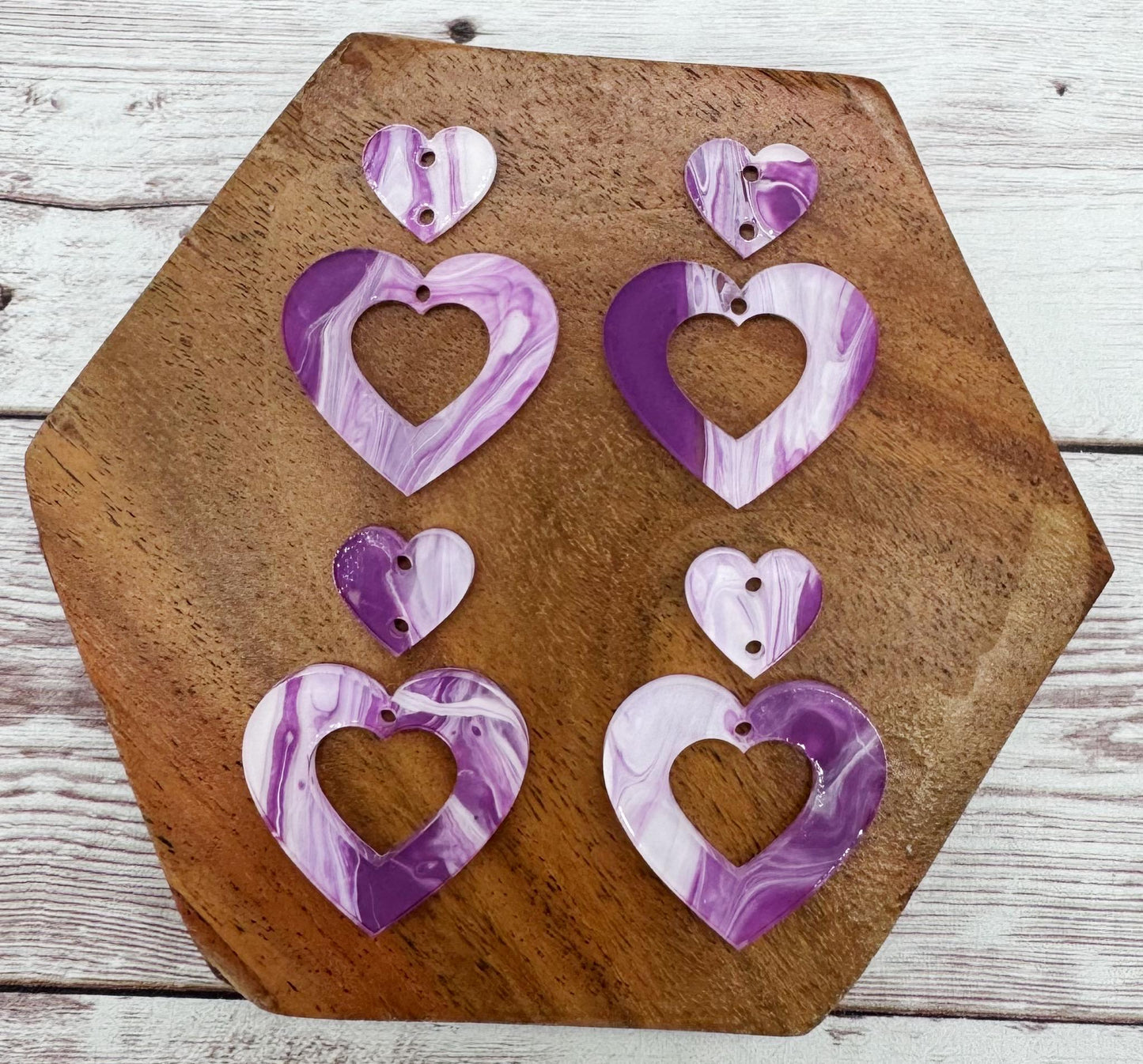 Purple Swirl Heart Duo Acrylic Valentine Earring Blanks, DIY Jewelry Making