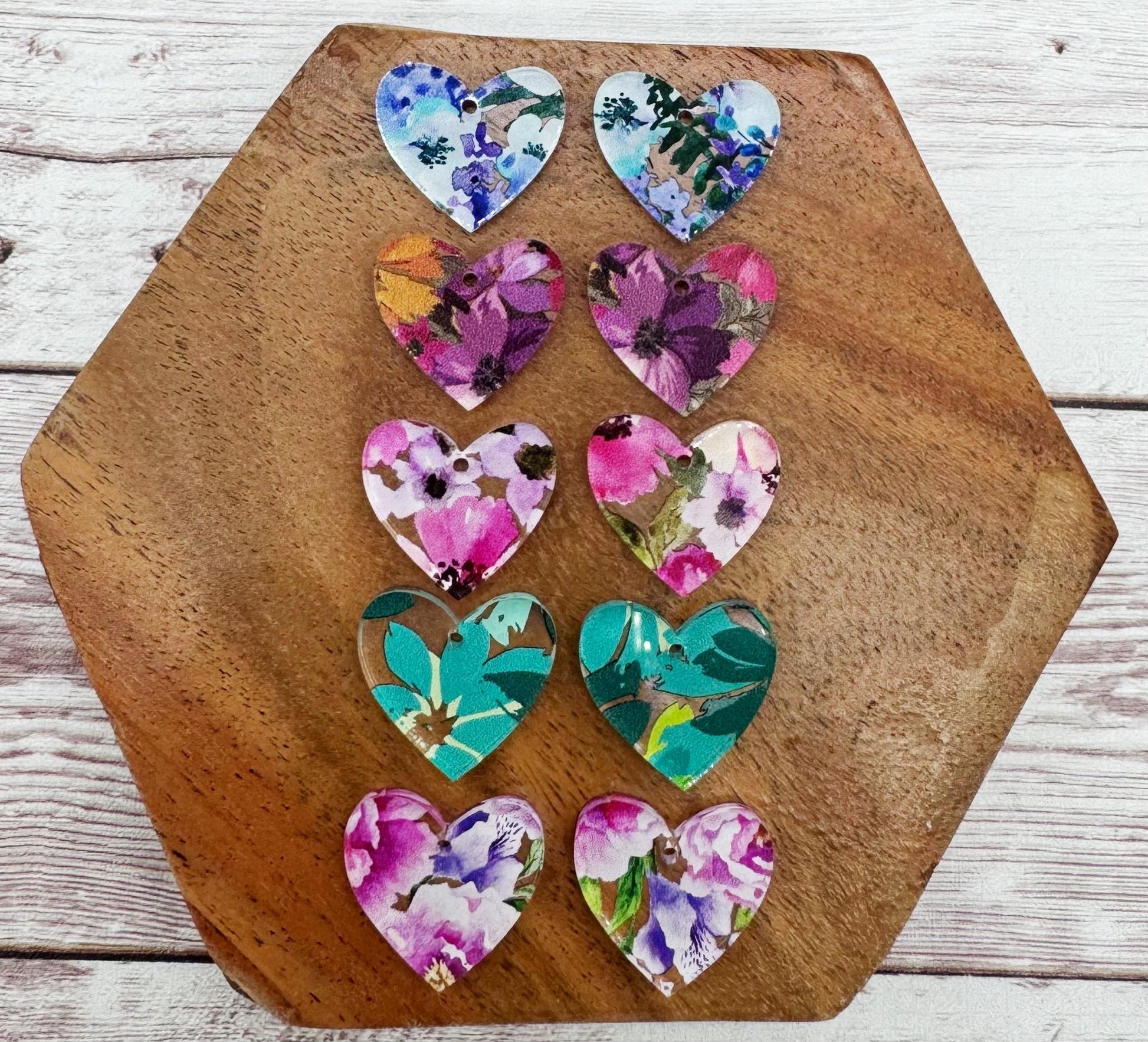 Mini Floral Heart Acrylic Earring Blanks Set of 5 Pair DIY Jewelry Making