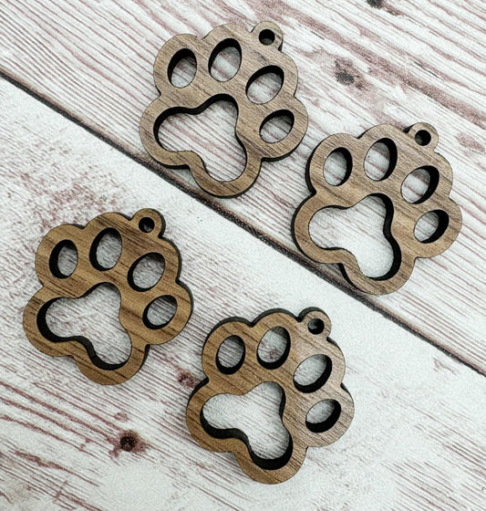 Set of 2 Finished Walnut Dog Paw Earring Blanks, Finished Walnut Blank, DIY Jewelry Making