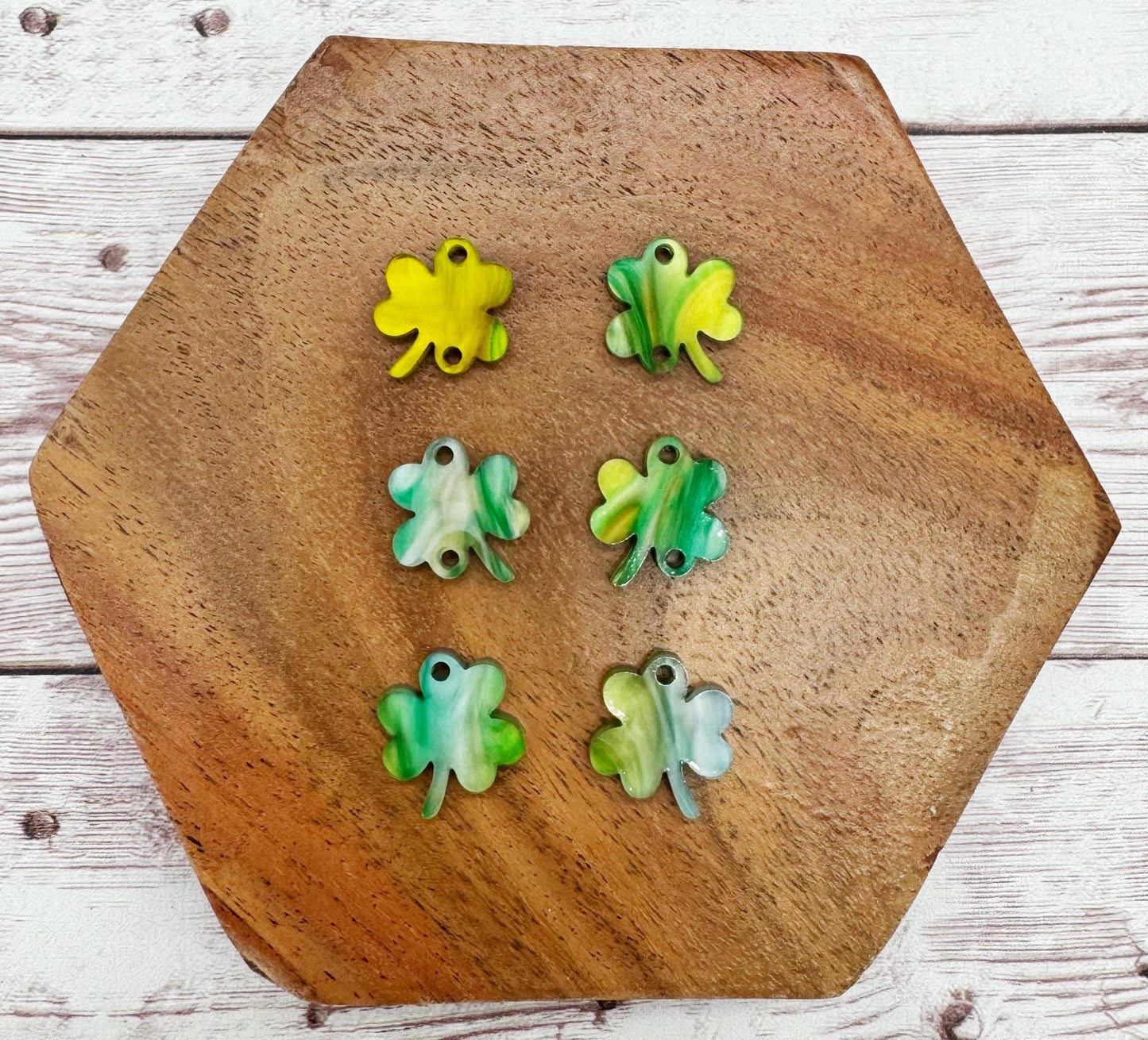 Green and Yellow Swirl Shamrock Trio St. Patrick’s Day Acrylic Earring Blanks, DIY Jewelry Making