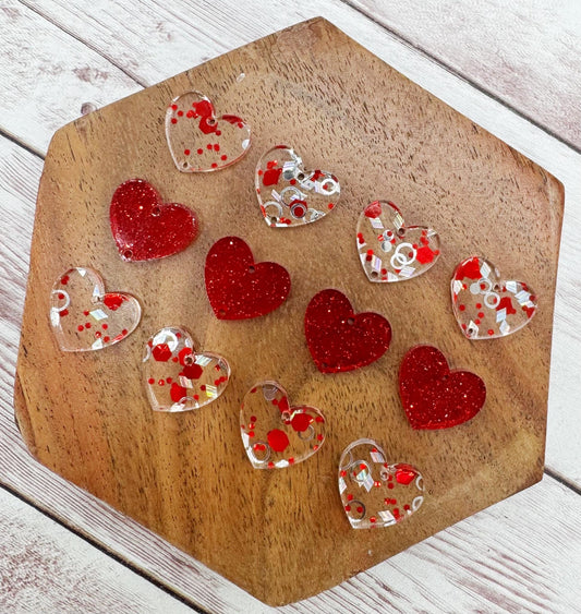 Red and Silver Glitter Acrylic Heart Valentine Trio Earring Blanks, DIY Jewelry Making